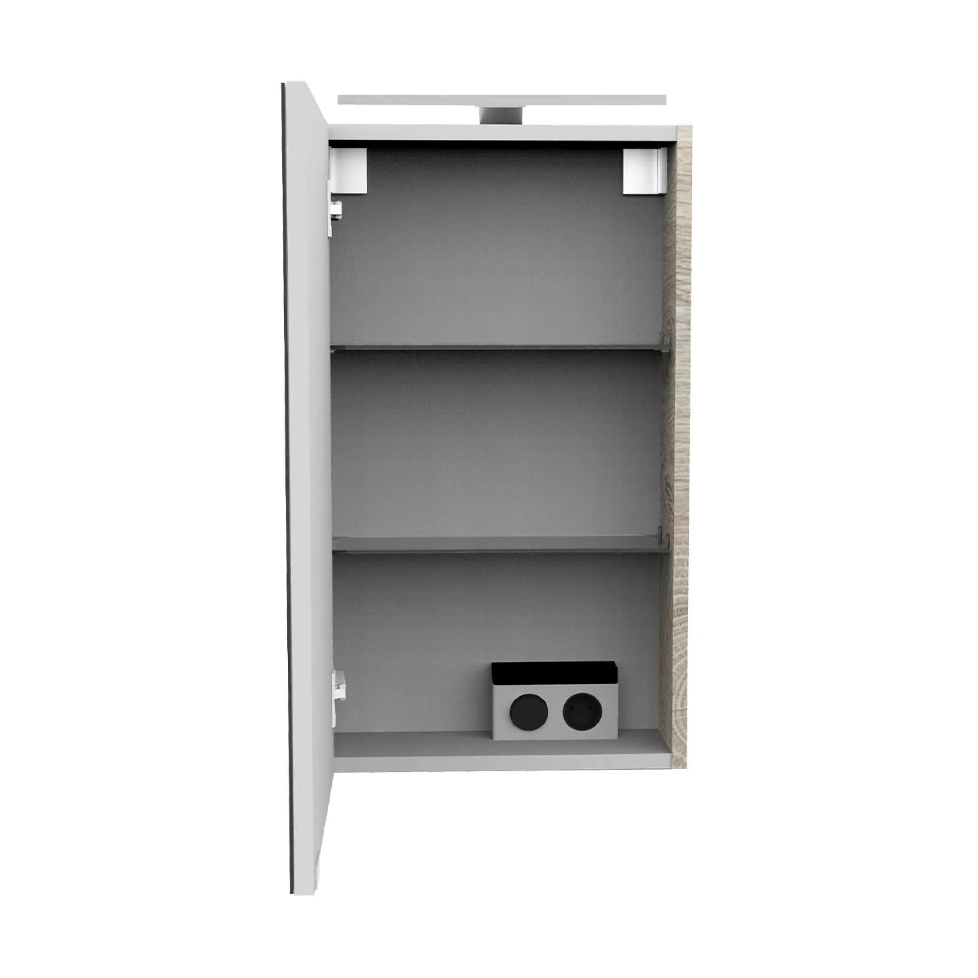 FACKELMANN SBC STANFORD Gäste WC Spiegelschrank 40 cm breit, Braun hell, Türanschlag links + Aufsatzleuchte