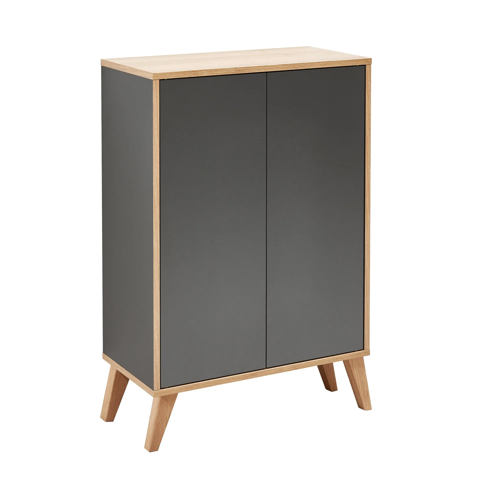 FACKELMANN FINN Doppel Midischrank 60 cm breit, Anthrazit/Braun hell + Holzfüße
