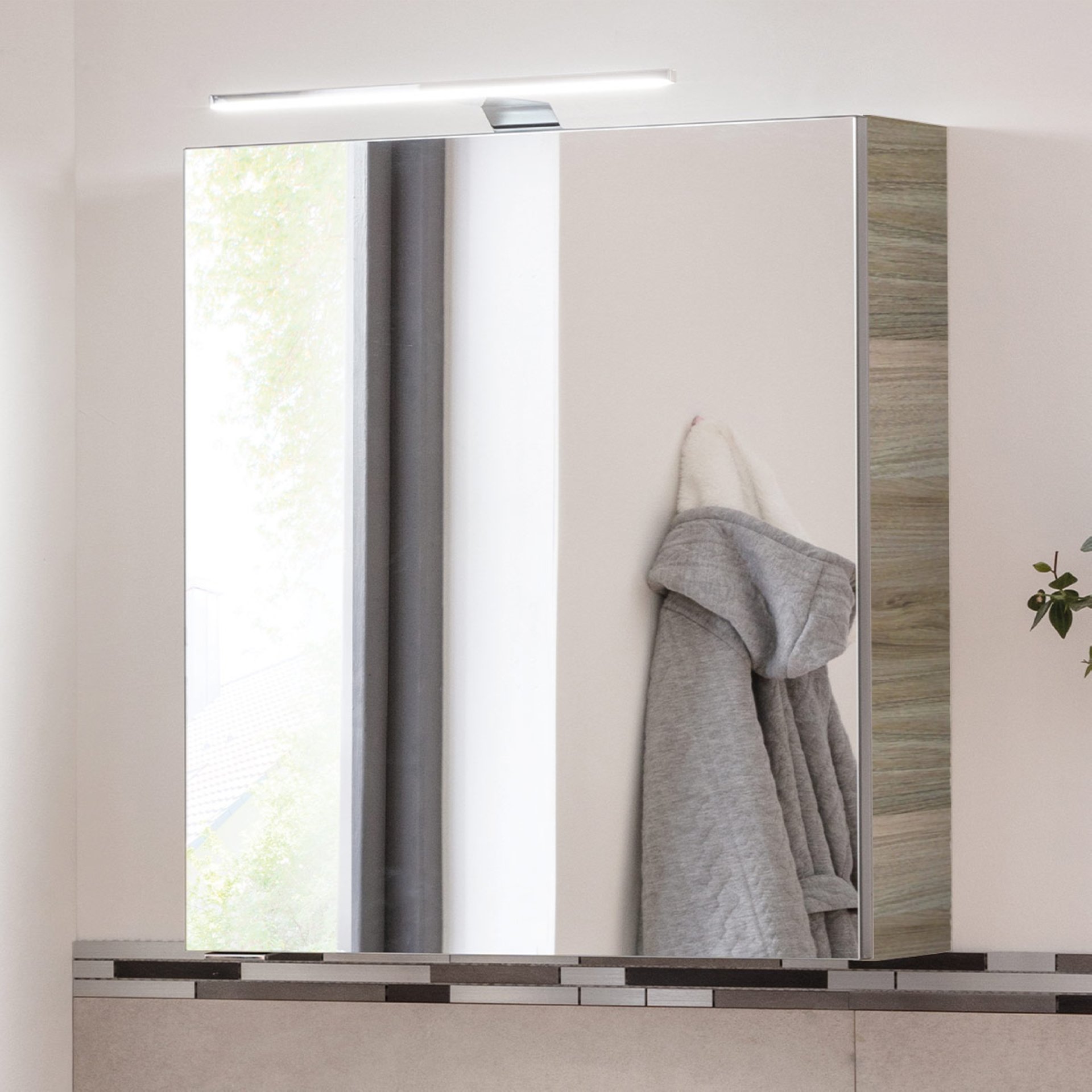 Fackelmann SBC LUXOR Gäste-WC Spiegelschrank 50 cm, Grau, rechts