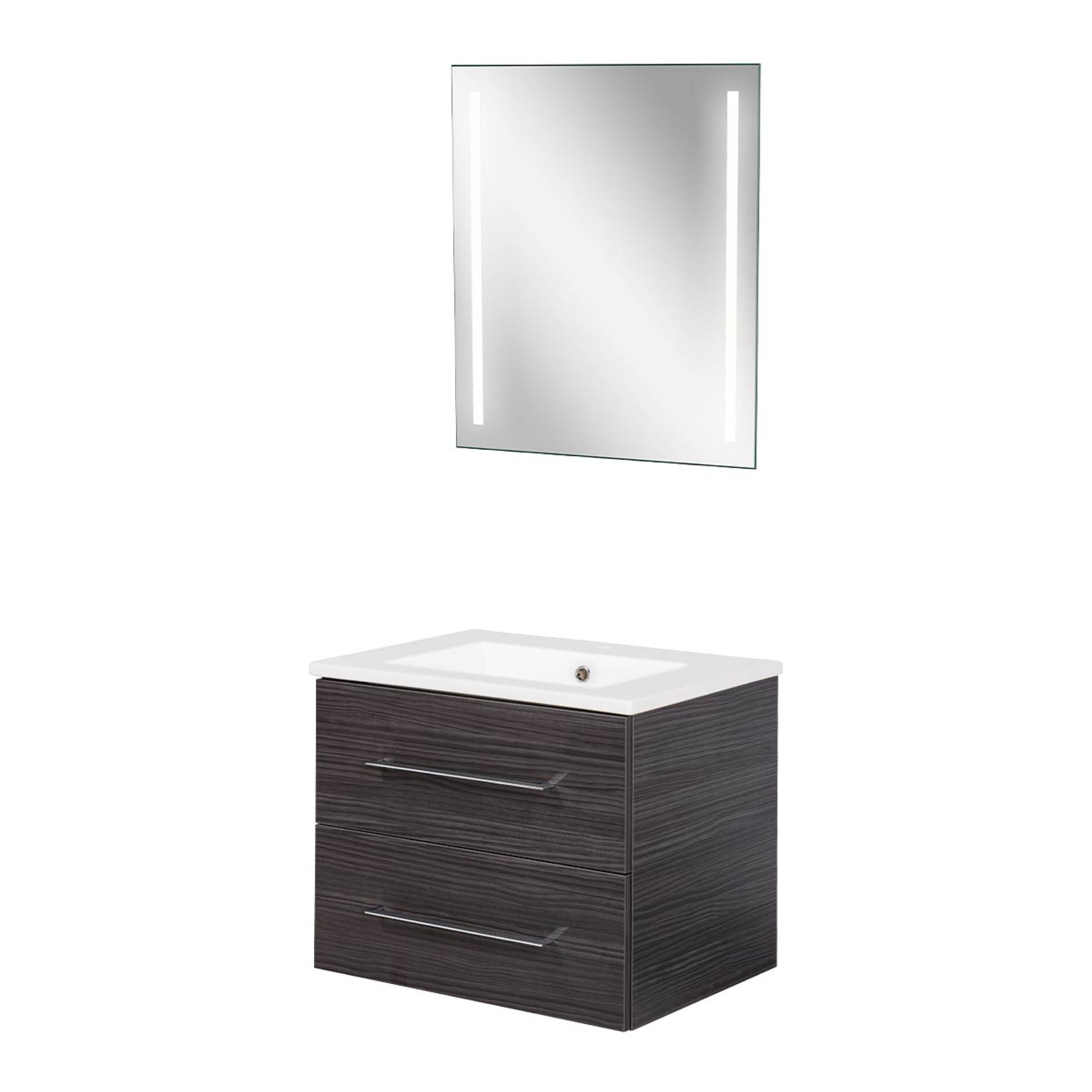 FACKELMANN B.PERFEKT Waschtisch Set mit Spiegel 62 cm breit, Anthrazit, Waschbecken Keramik Weiß