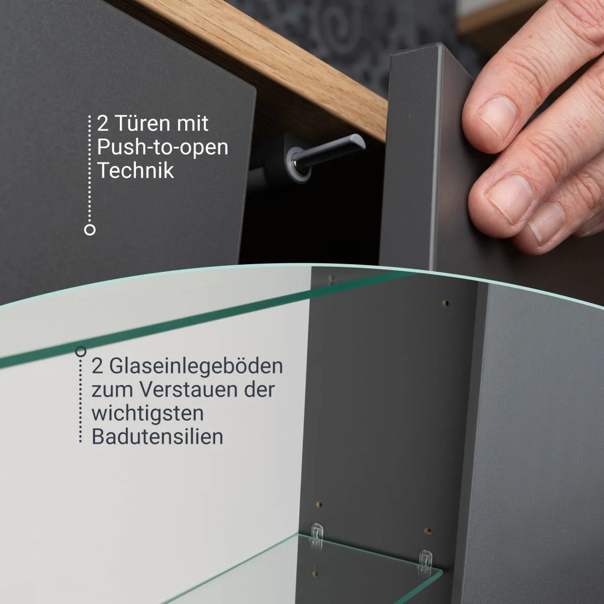 FACKELMANN FINN Doppel Hängeschrank 60 cm breit, Anthrazit/Braun hell