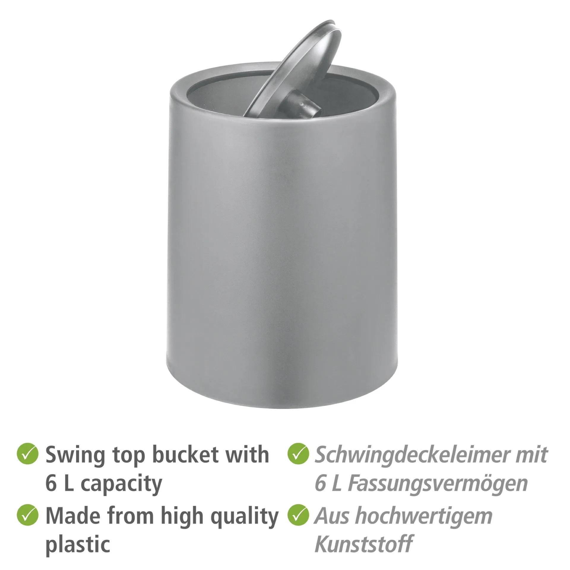 WENKO ATRI Kosmetikeimer 6 Liter, Grau