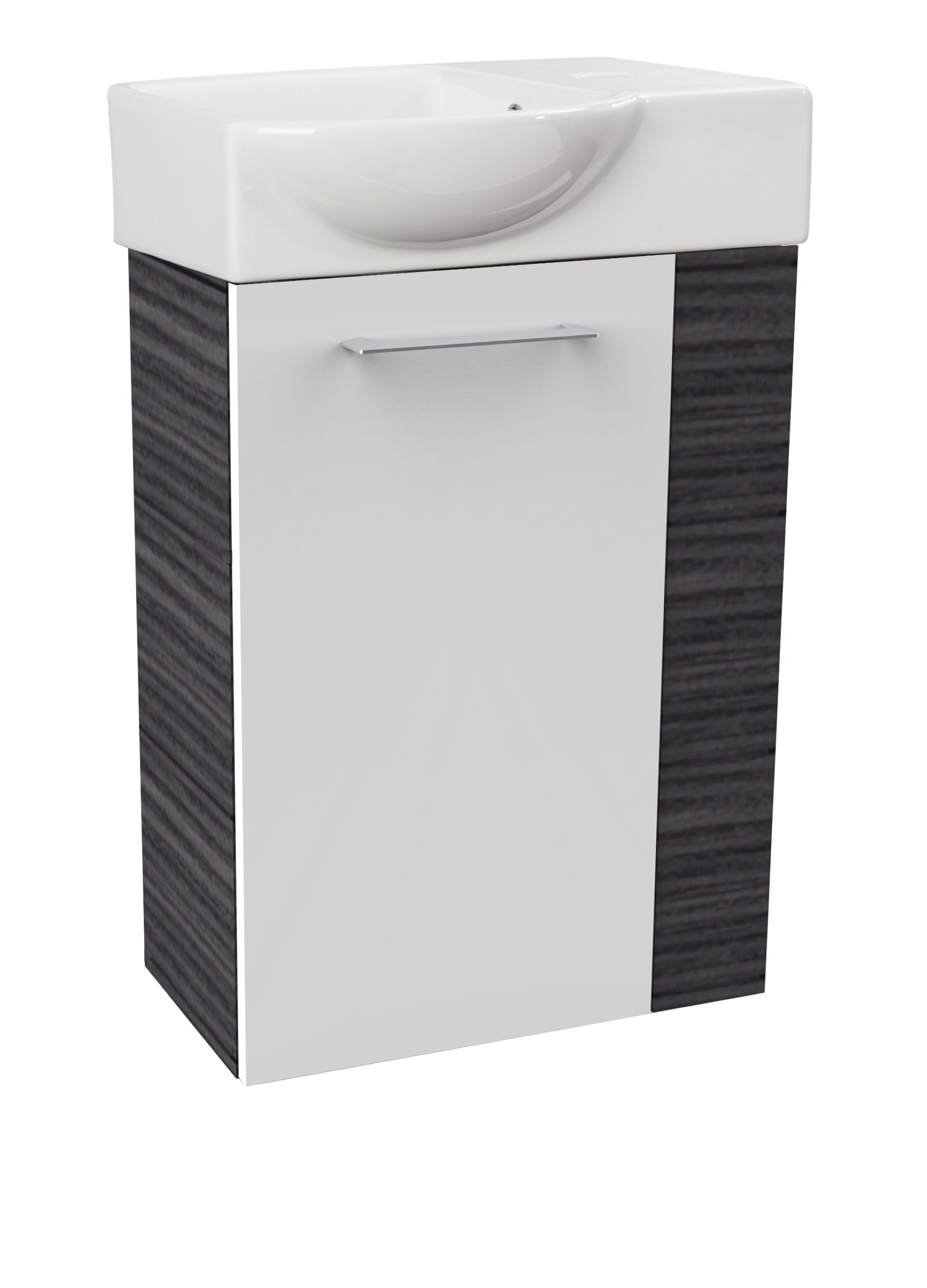 Fackelmann SBC B. PERFEKT Gäste WC Set 2-teilig 45 cm, Anthrazit/Weiß, links, Keramik Hahnloch rechts