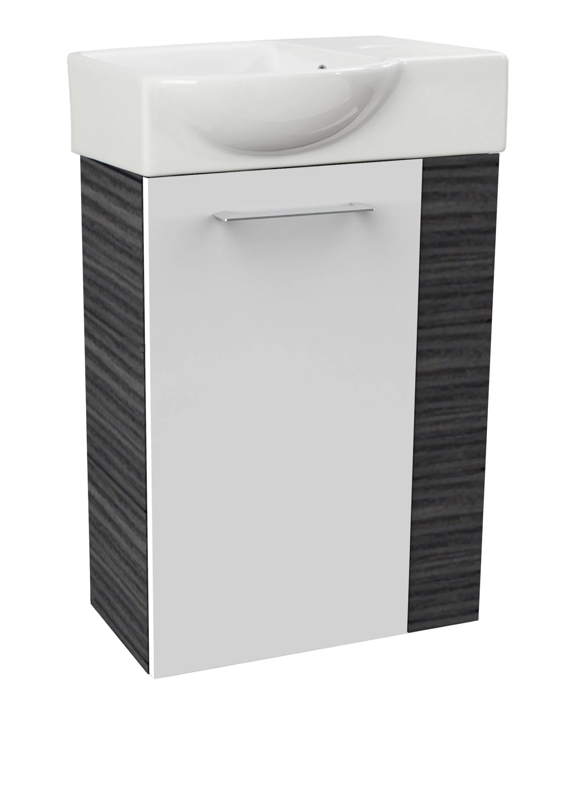 FACKELMANN SBC B.PERFEKT Gäste WC Waschtisch Set 45 cm breit, Weiß/Anthrazit Holzoptik, Waschbecken Keramik Weiß, Türanschlag links