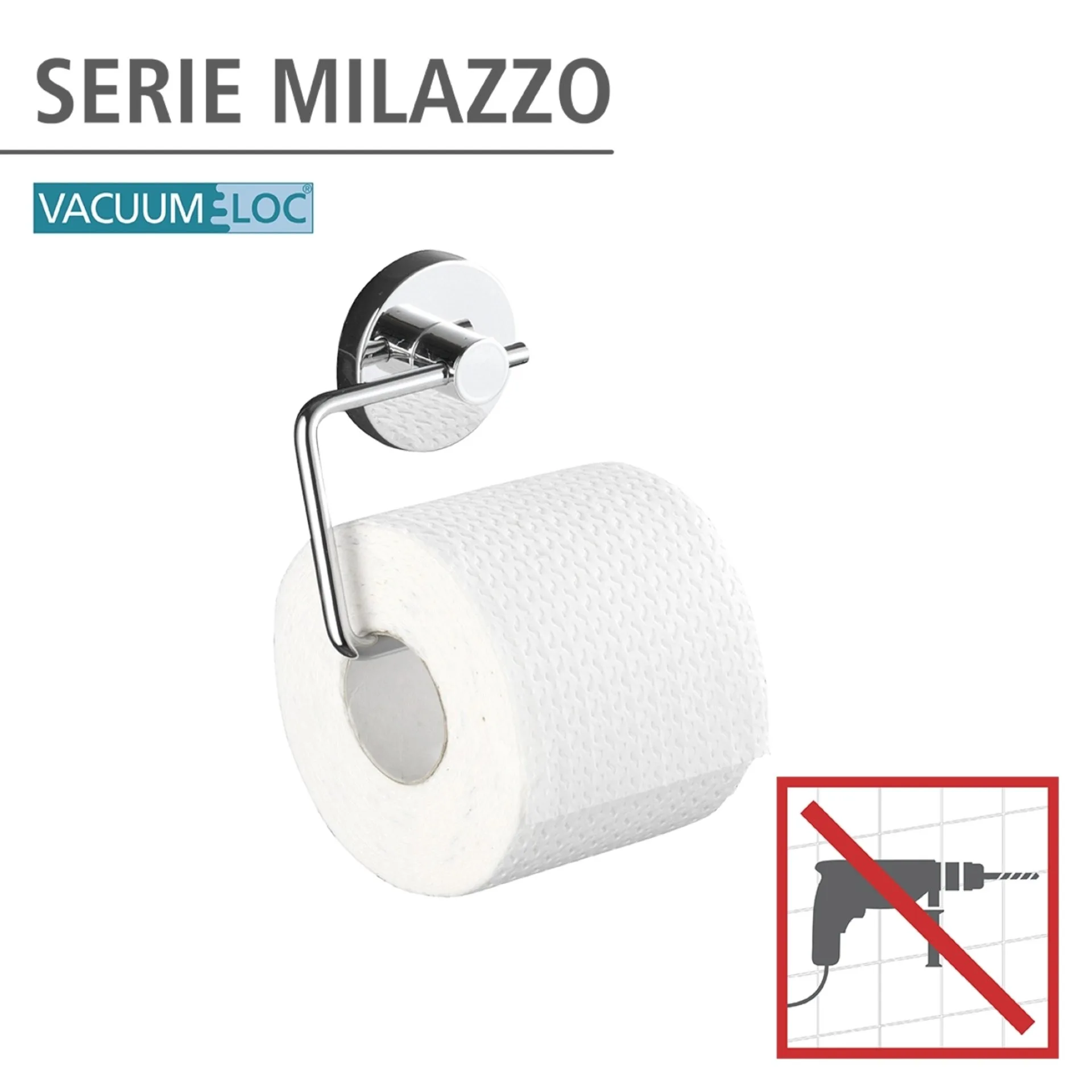 WENKO MILAZZO Accessoire Set, Chrom glänzend, Toilettenpapierhalter, Handtuchhaken, Edelstahl, Vacuum-Loc