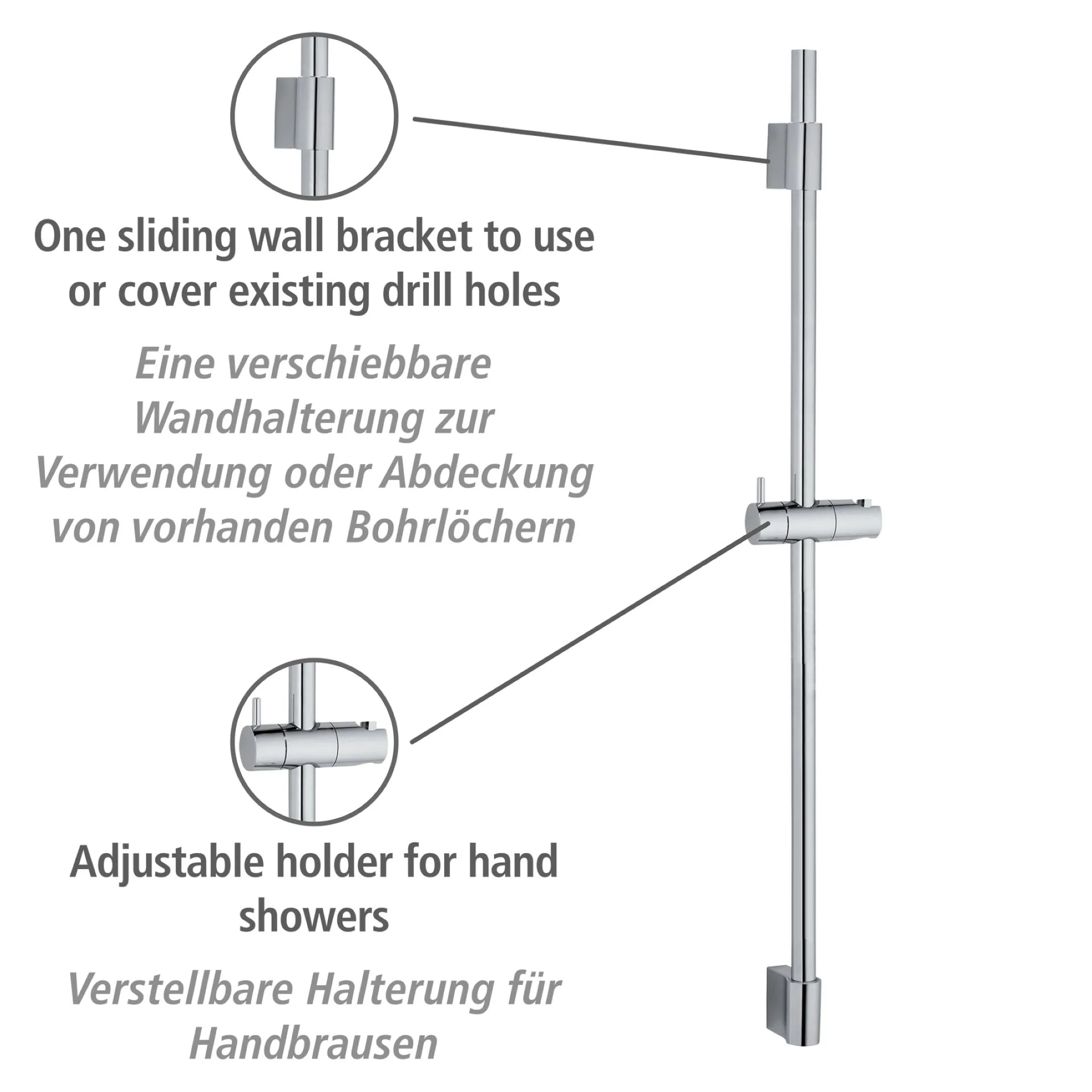 WENKO CLASSIC Duschstange 90 cm, Chrom