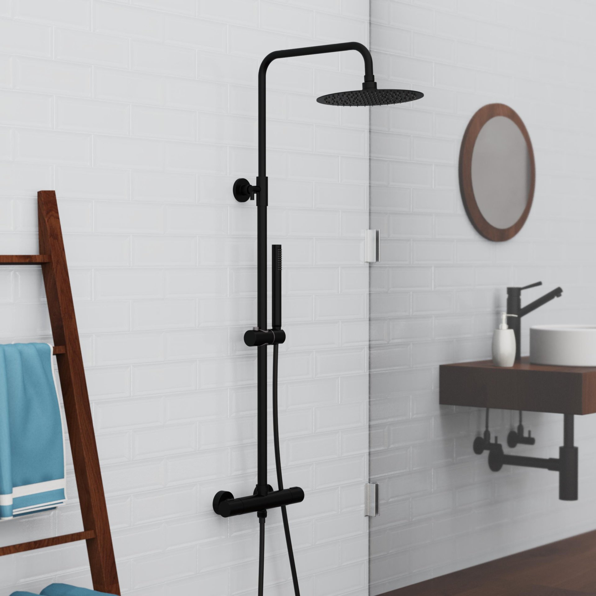 SCHÜTTE AQUADUCT Überkopf-Brauseset, Schwarz matt, mit Duschthermostat