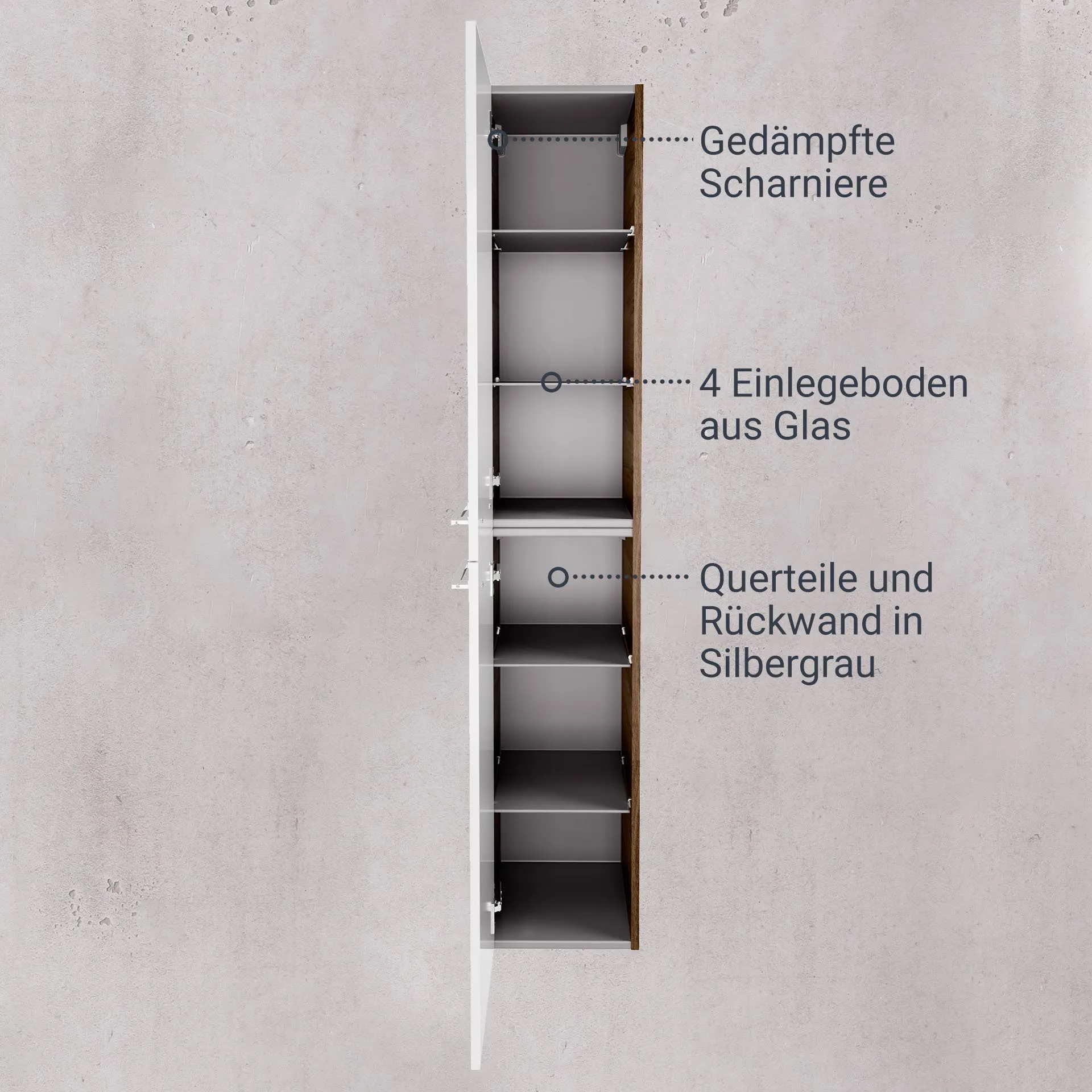 FACKELMANN VERONA Hochschrank 30 cm breit, Weiß Hochglanz/Braun Dunkel, Türanschlag links