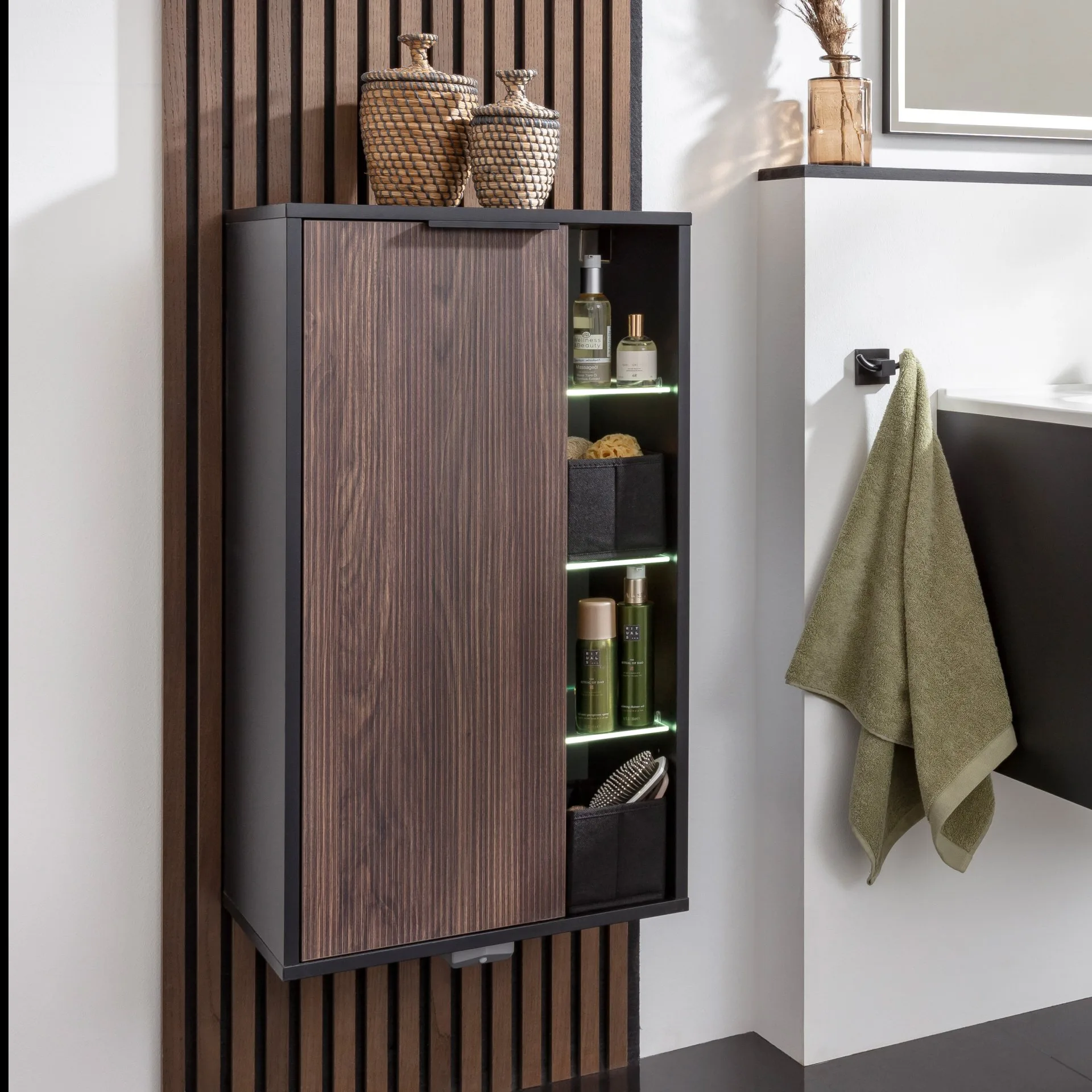 FACKELMANN B.PARIS Midischrank 47 cm breit, Braun Dunkel/Schwarz, Türanschlag links