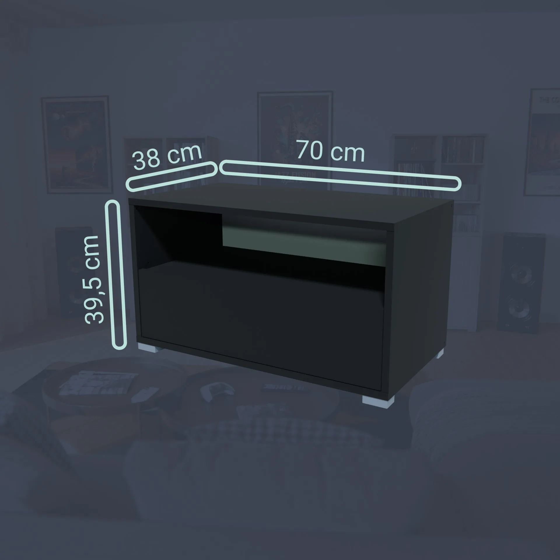 BADEDU VEER Regal 70 cm breit, Anthrazit, 2 Fächer mit Tür