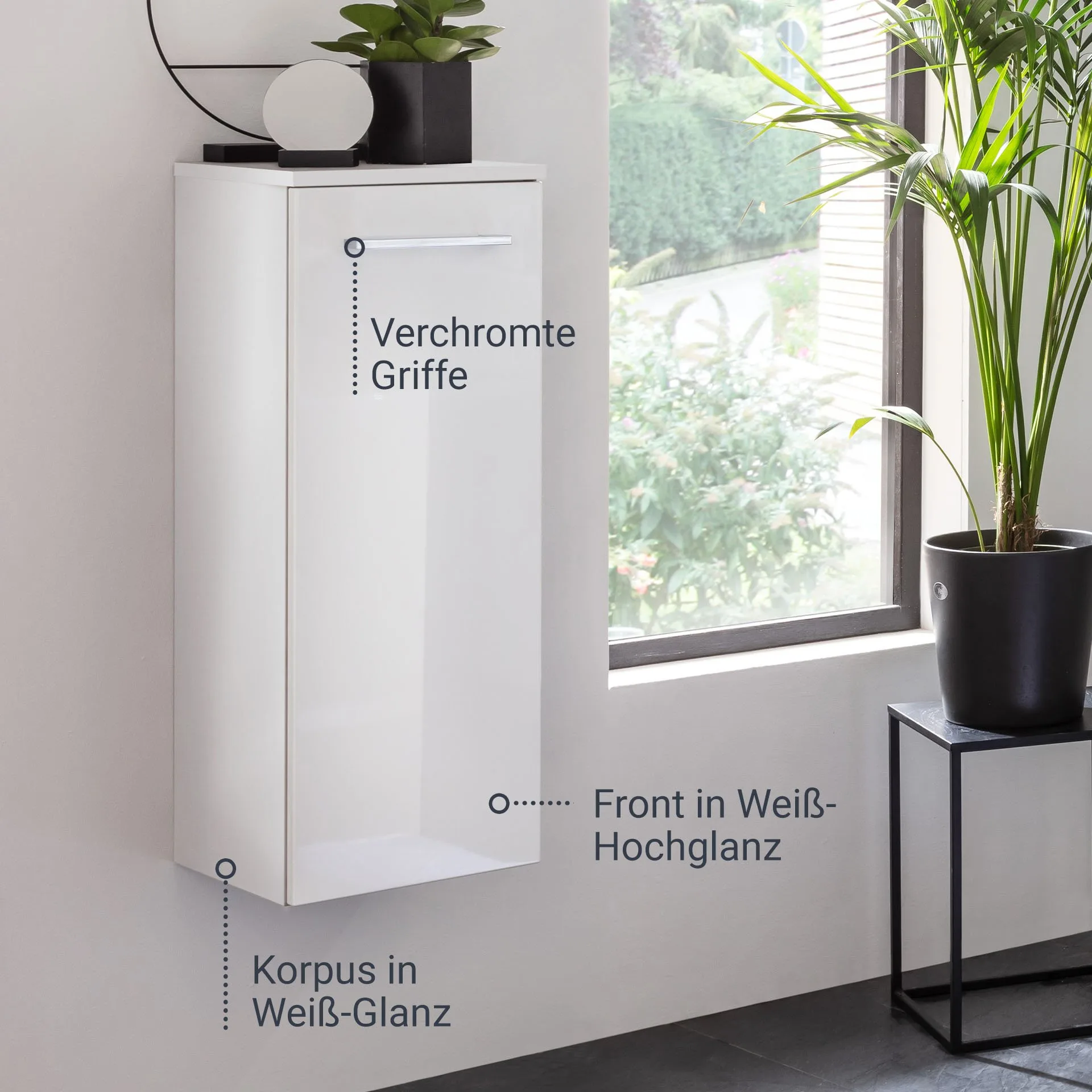 FACKELMANN VERONA Midischrank 30 cm breit, Weiß Hochglanz, Türanschlag links