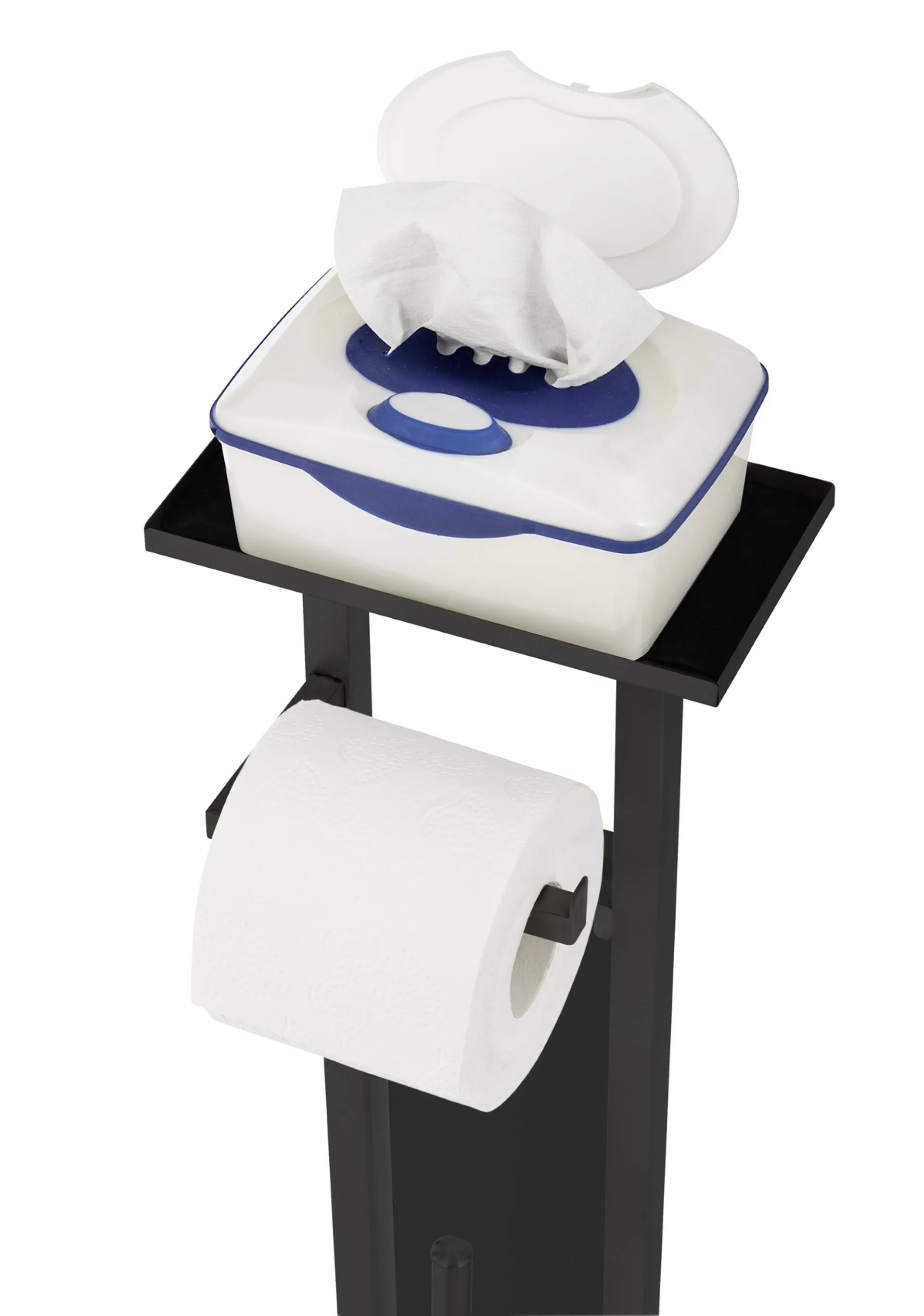 WENKO DEBAR WC-Garnitur, Schwarz, mit Toilettenpapierhalter, Bevorrater und Ablage, stehend