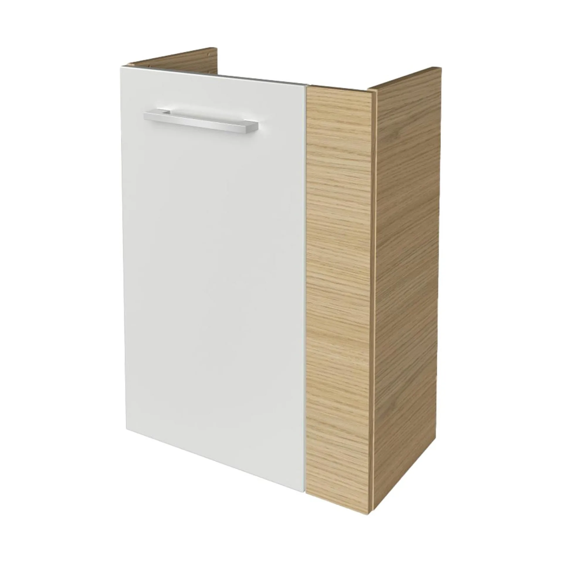 FACKELMANN SBC B.STYLE Waschbeckenunterschrank Gäste WC 45 cm breit, Weiß/Braun, Türanschlag links