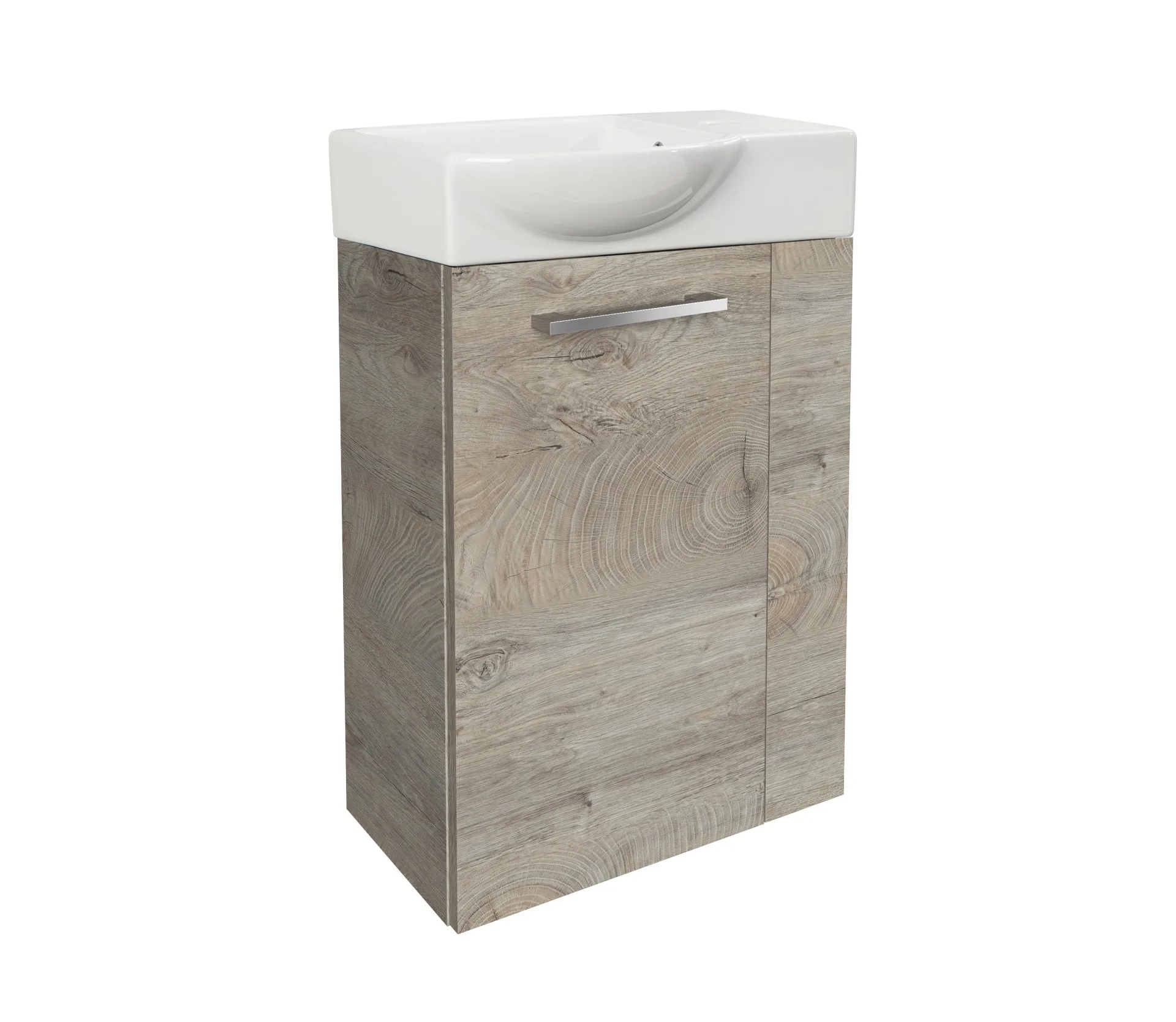 FACKELMANN SBC STANFORD Gäste WC Waschtisch Set 45 cm breit, Braun hell, Waschbecken Keramik Weiß, Türanschlag links