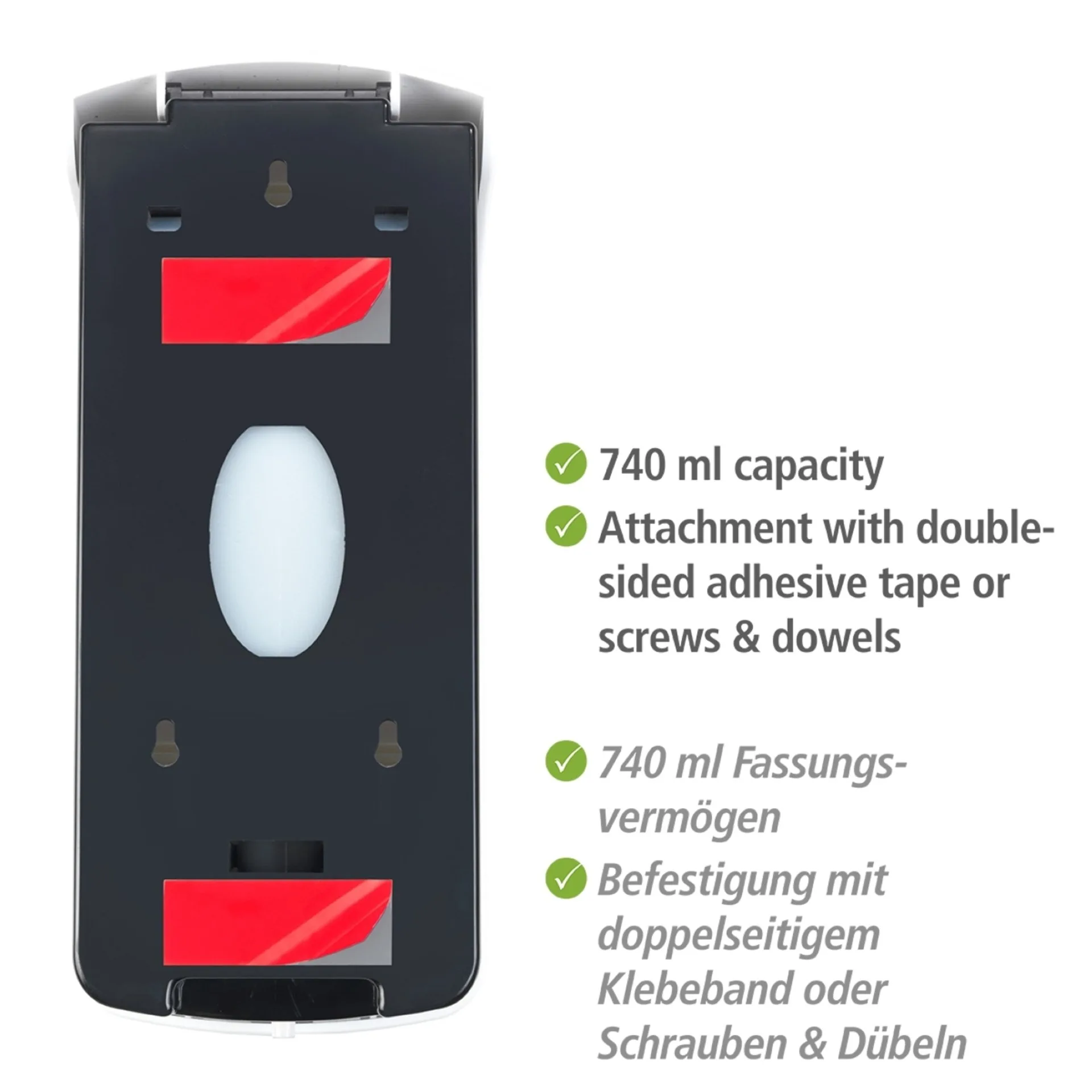 WENKO RANERA Seifenspender 740 ml, Weiß/Schwarz, Desinfektionsmittelspender