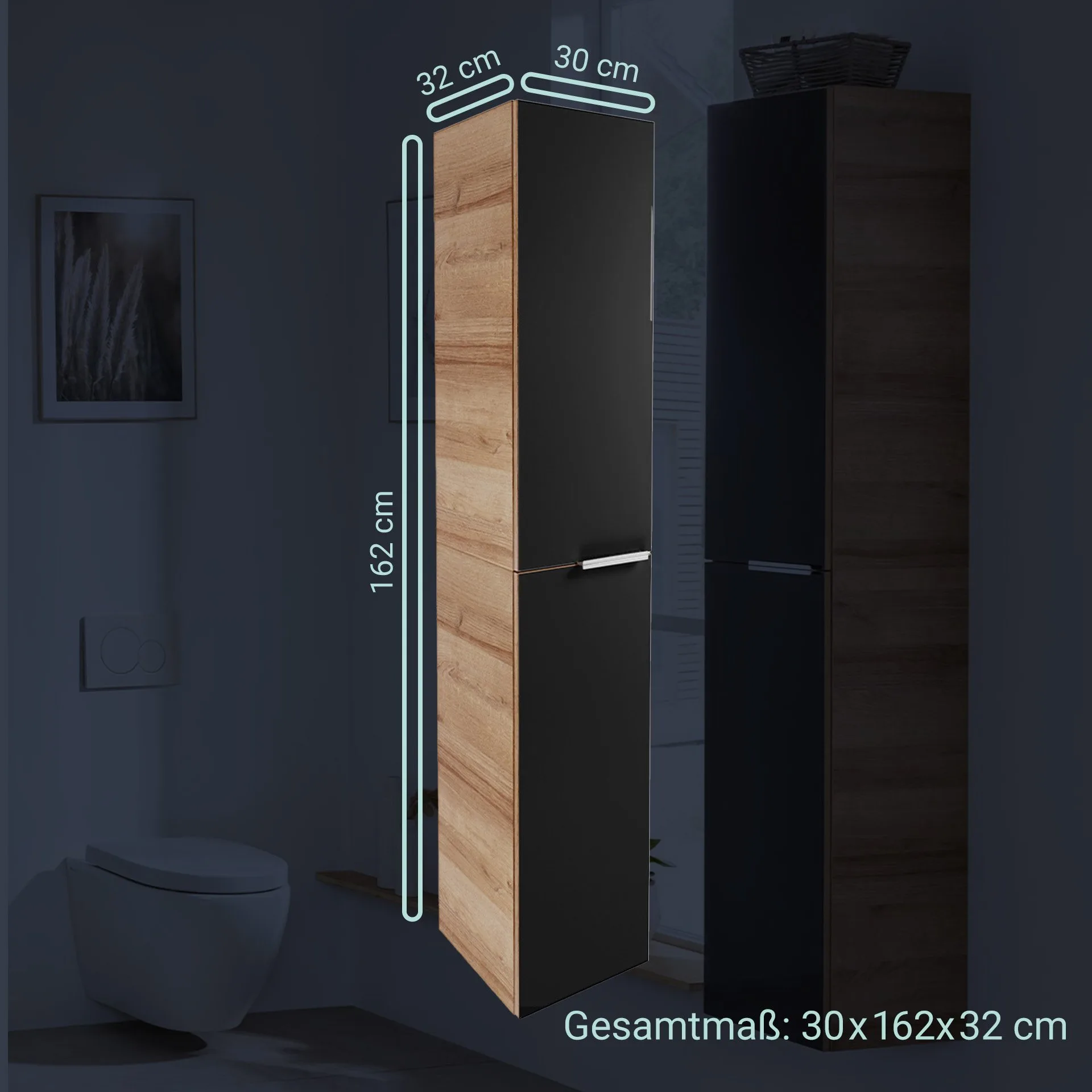 Fackelmann B.BRILLANT Hochschrank, 30 cm breit, Anthrazit Glas/Braun hell
