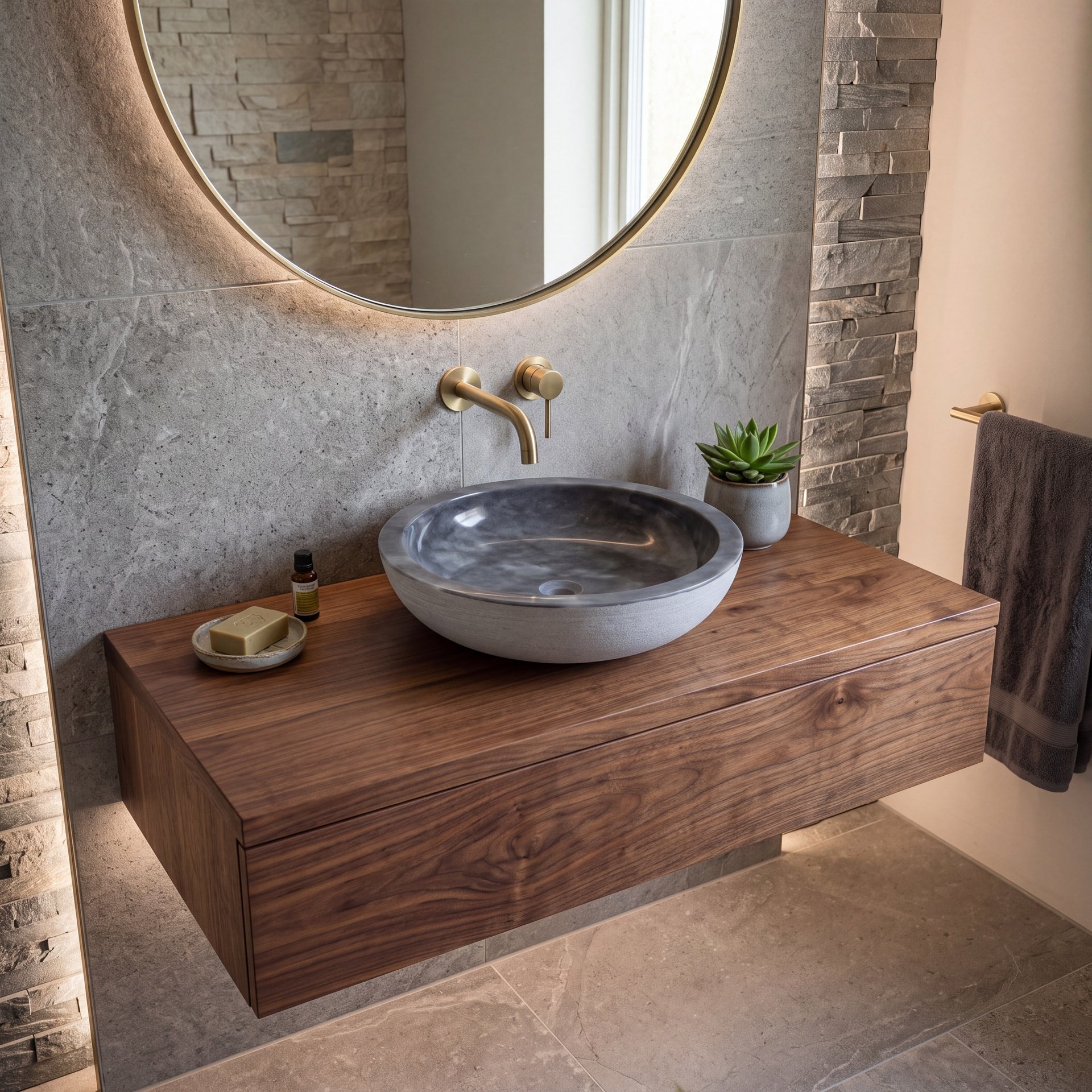FORZALAQUA VERONA XL Aufsatzwaschbecken Ø 50 cm, Marmor, Naturstein, ohne Hahnloch
