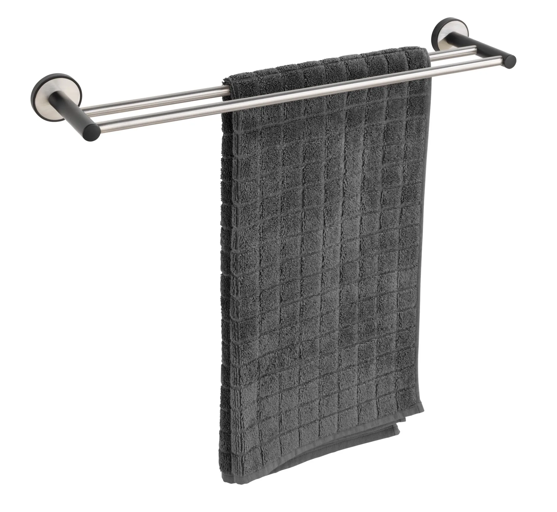 WENKO UDINE Handtuchhalter 60 cm breit, Chrom/Schwarz, 2 Stangen, UV-Loc