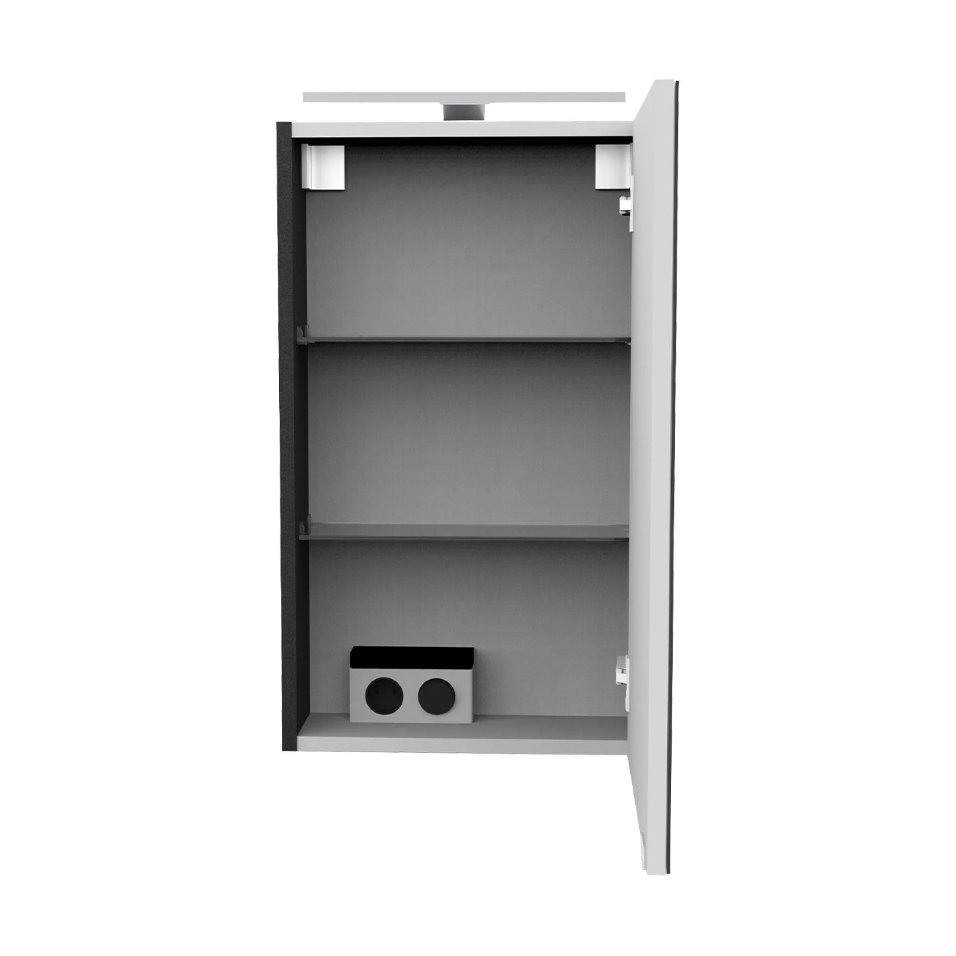 FACKELMANN SBC LUNA Gäste WC Spiegelschrank 40 cm breit, Anthrazit, Türanschlag rechts + Aufsatzleuchte