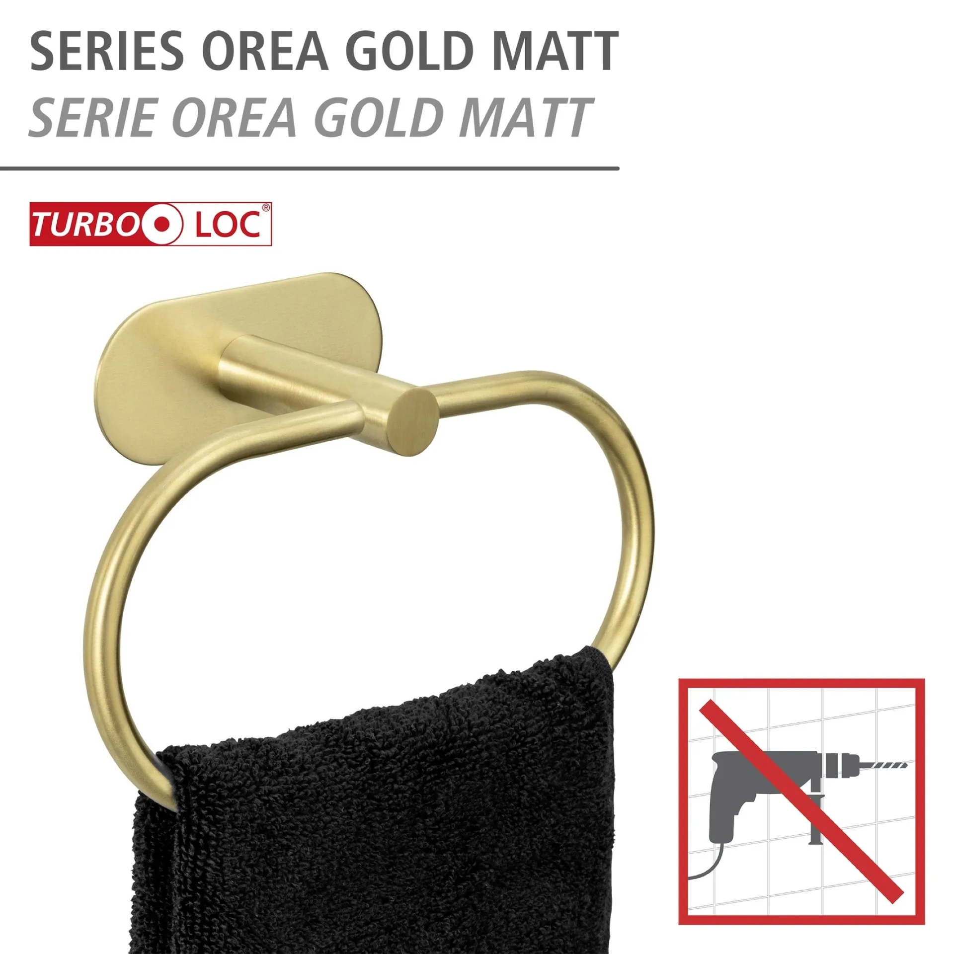 WENKO OREA Handtuchhalter, Gold matt, Befestigen ohne Bohren