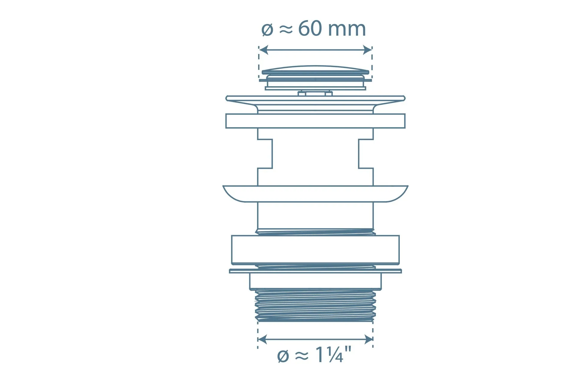 SCHÜTTE Press Exzenter, Chrom, mit Überlauf, 1 1/4"