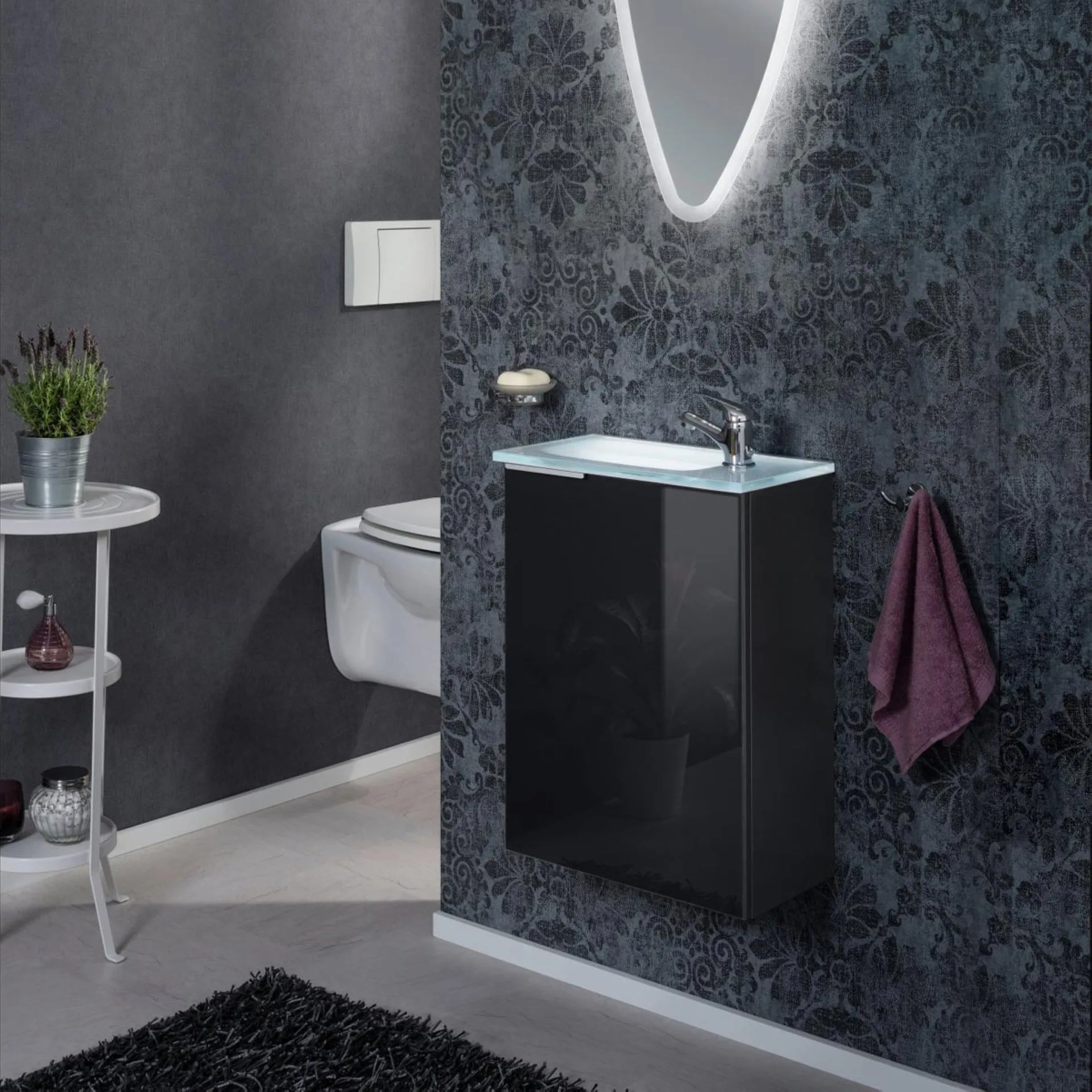 FACKELMANN SBC KARA Waschbeckenunterschrank Gäste WC 45 cm breit, Anthrazit, Türanschlag rechts