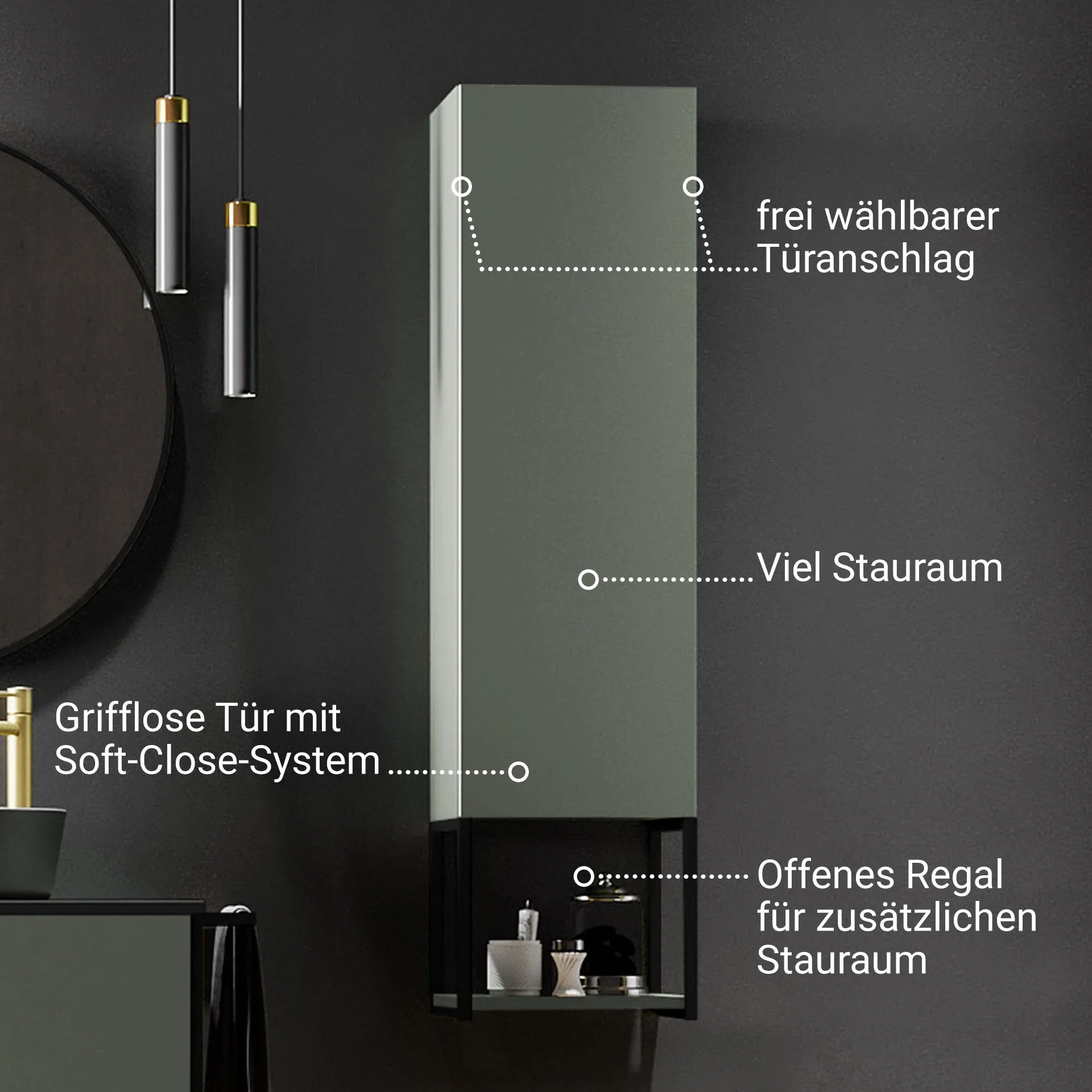 BADEDU DUNA Hochschrank 33 cm breit, Grün