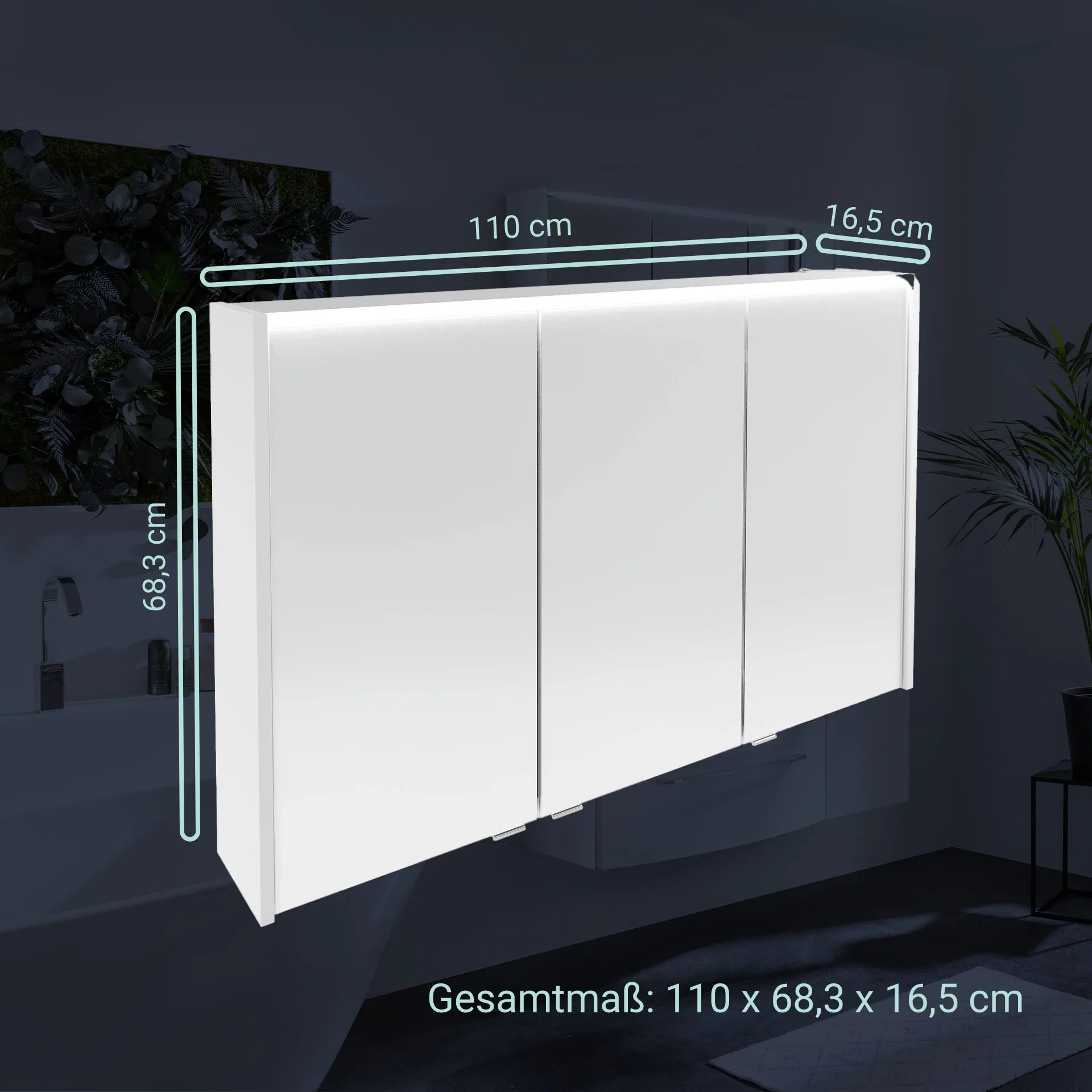 FACKELMANN VERONA LED Spiegelschrank 110 cm breit, Weiß Hochglanz