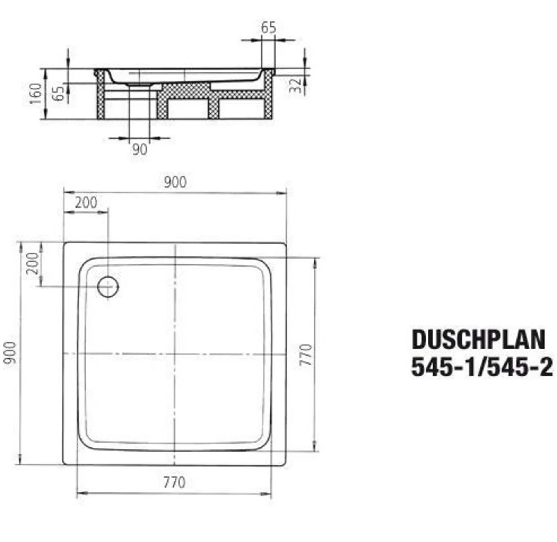 KALDEWEI DUSCHPLAN Duschwanne 90 cm breit, Weiß, Mod. 545-1
