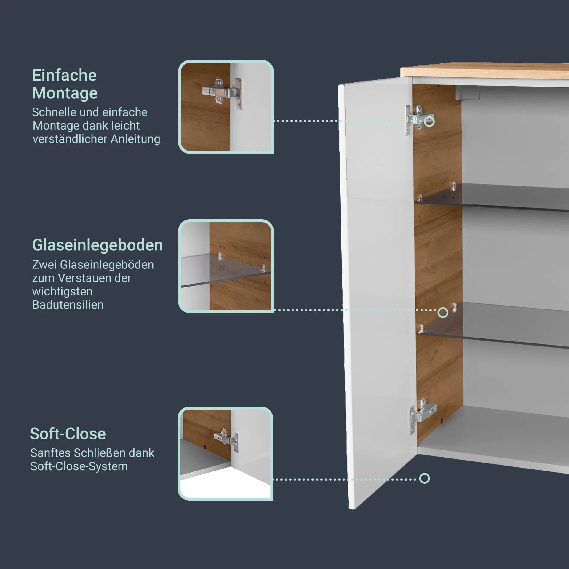 FACKELMANN MILANO Doppel Midischrank 60 cm breit, Weiß/Braun hell