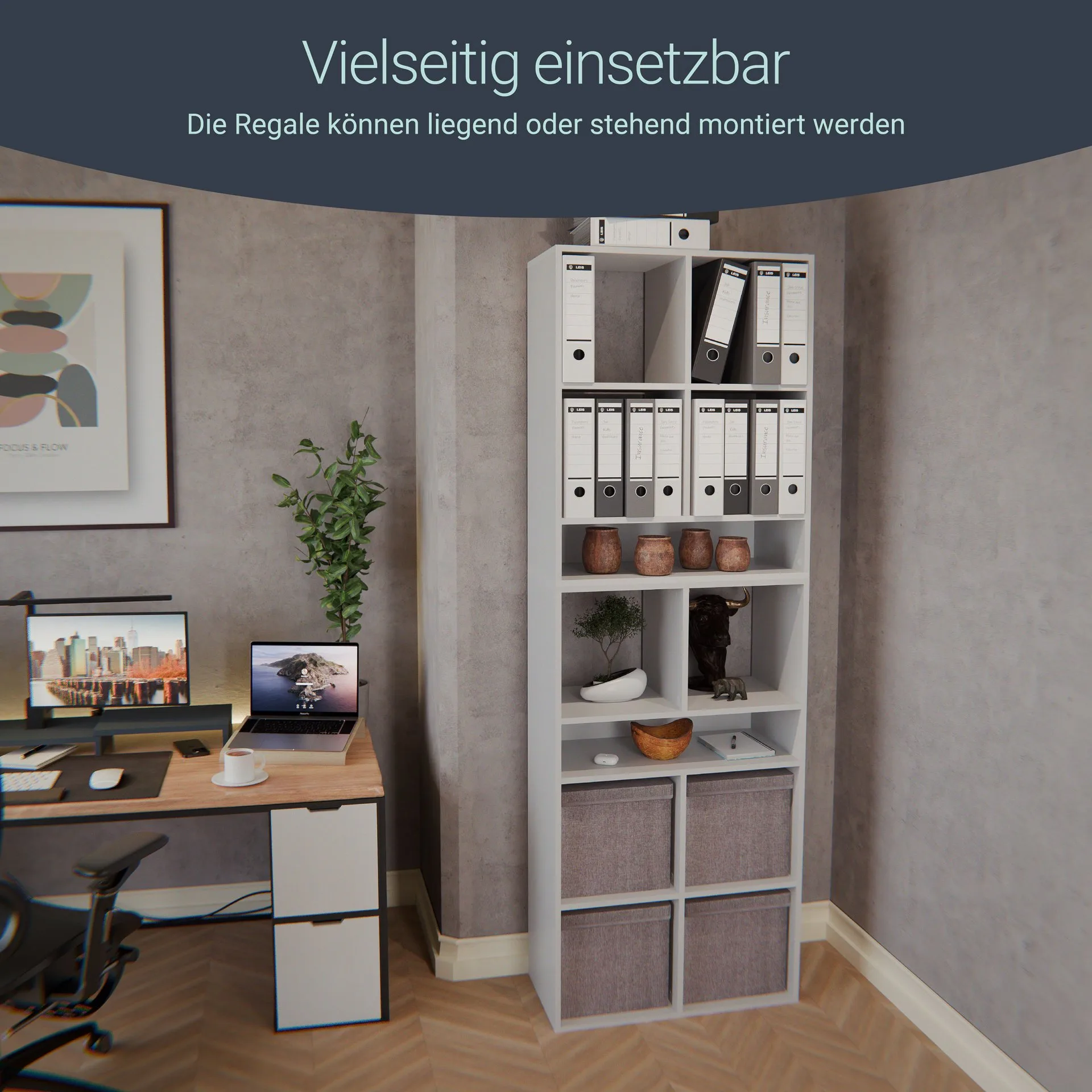 BADEDU WARD Regal 72 cm breit, Weiß, 5 Fächer