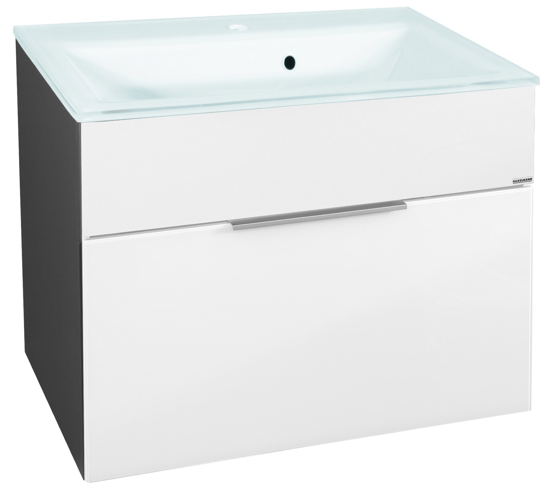 FACKELMANN KARA Waschbecken mit Unterschrank 80 cm breit, Weiß/Anthrazit, Waschbecken Glas Weiß, 1 Schublade