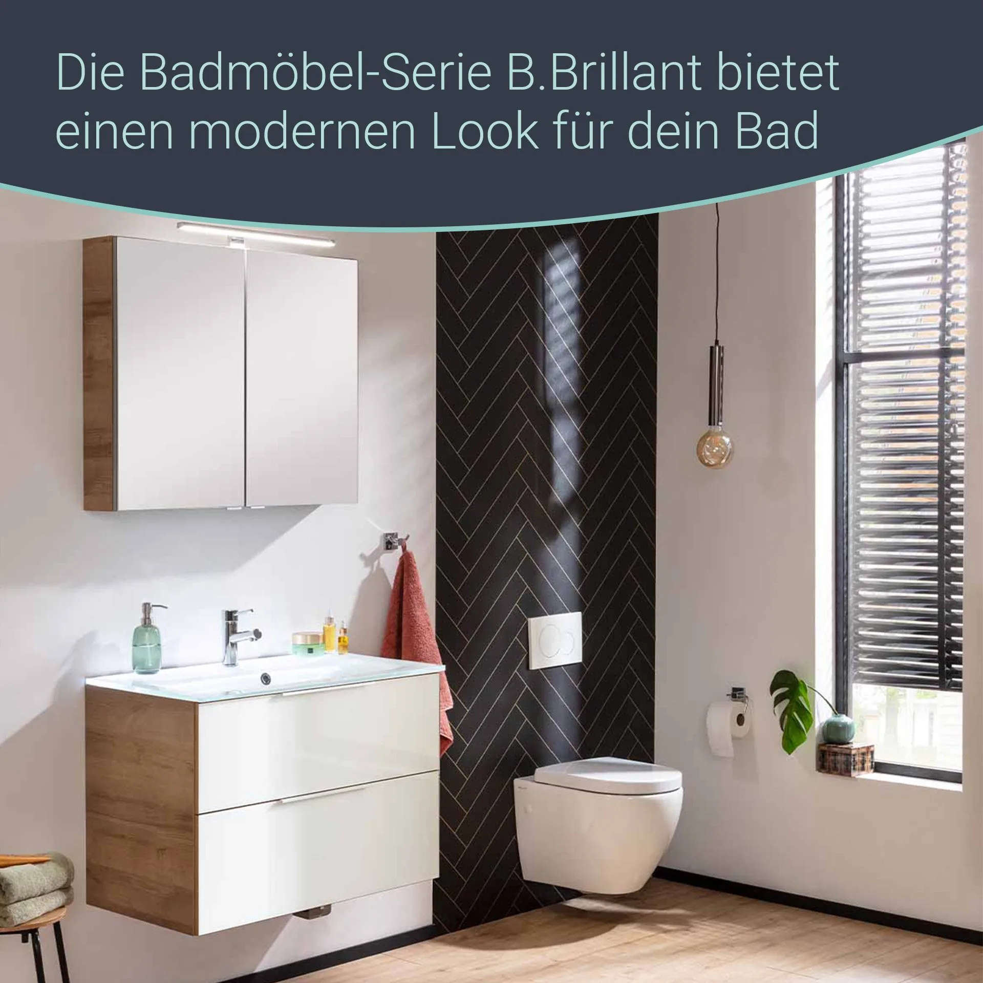 FACKELMANN B.BRILLANT LED Spiegelschrank, 80 cm breit, Braun hell