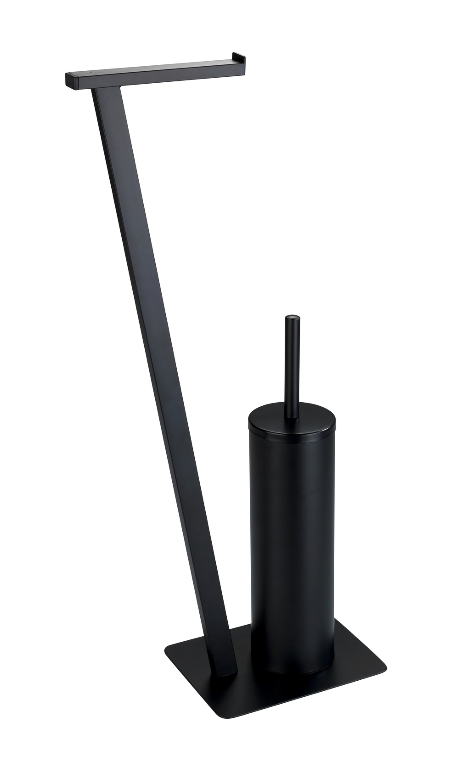 WENKO LIRIO Toilettenpapierhalter, Schwarz matt, mit WC-Garnitur, stehend