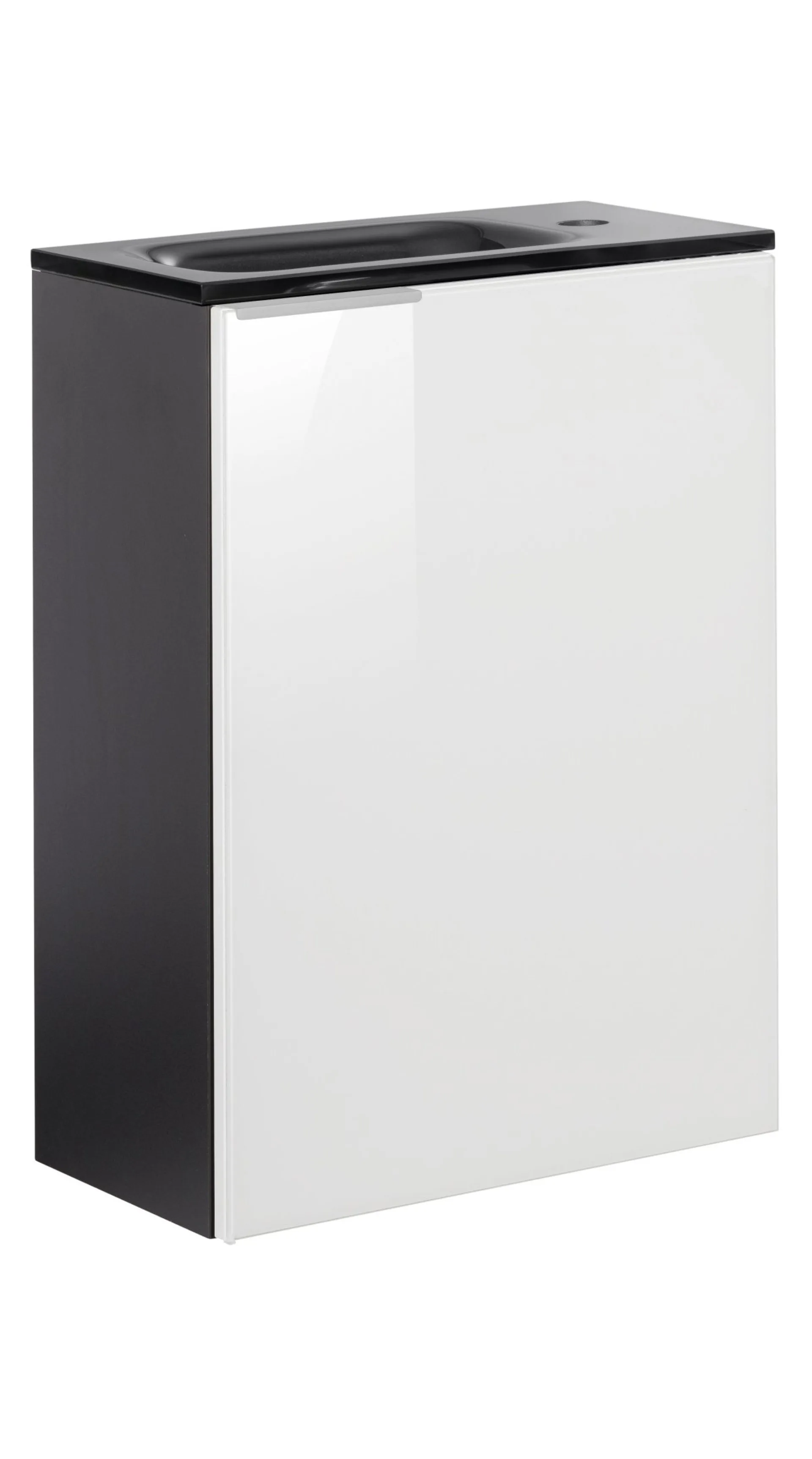 FACKELMANN SBC KARA Gäste WC Waschtisch Set 45 cm breit, Weiß/Anthrazit, Waschbecken Glas Anthrazit, Türaschlag rechts