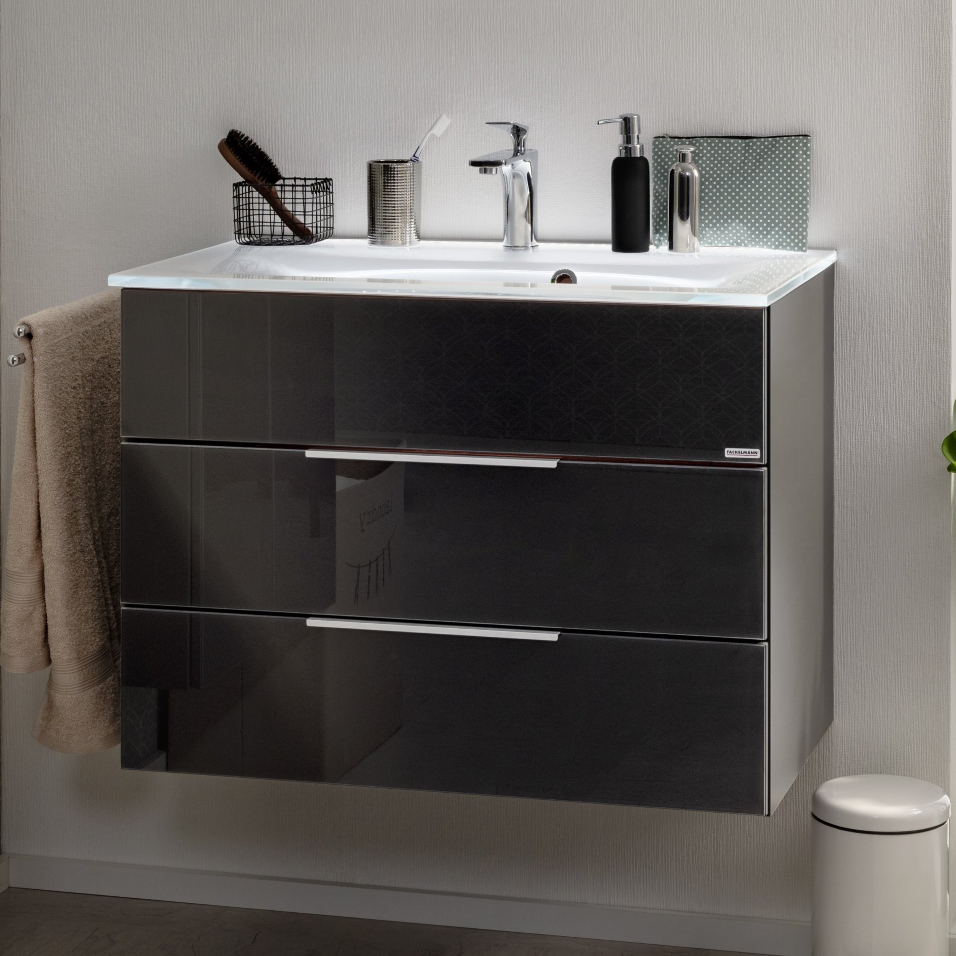 Fackelmann KARA Waschbeckenunterschrank 80 cm, Anthrazit, 2 Schubladen