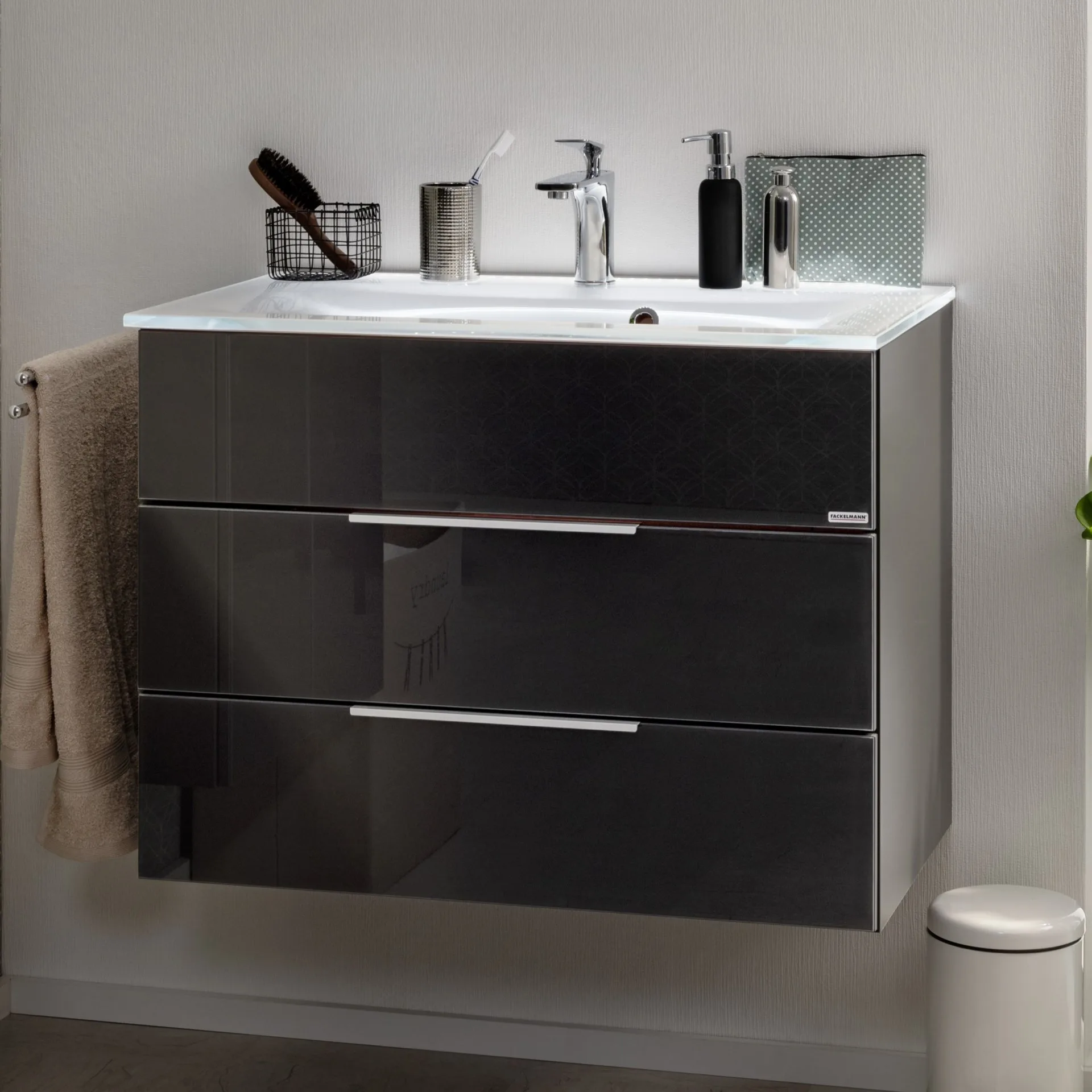 FACKELMANN KARA Waschbeckenunterschrank 80 cm breit, Anthrazit, 2 Schubladen