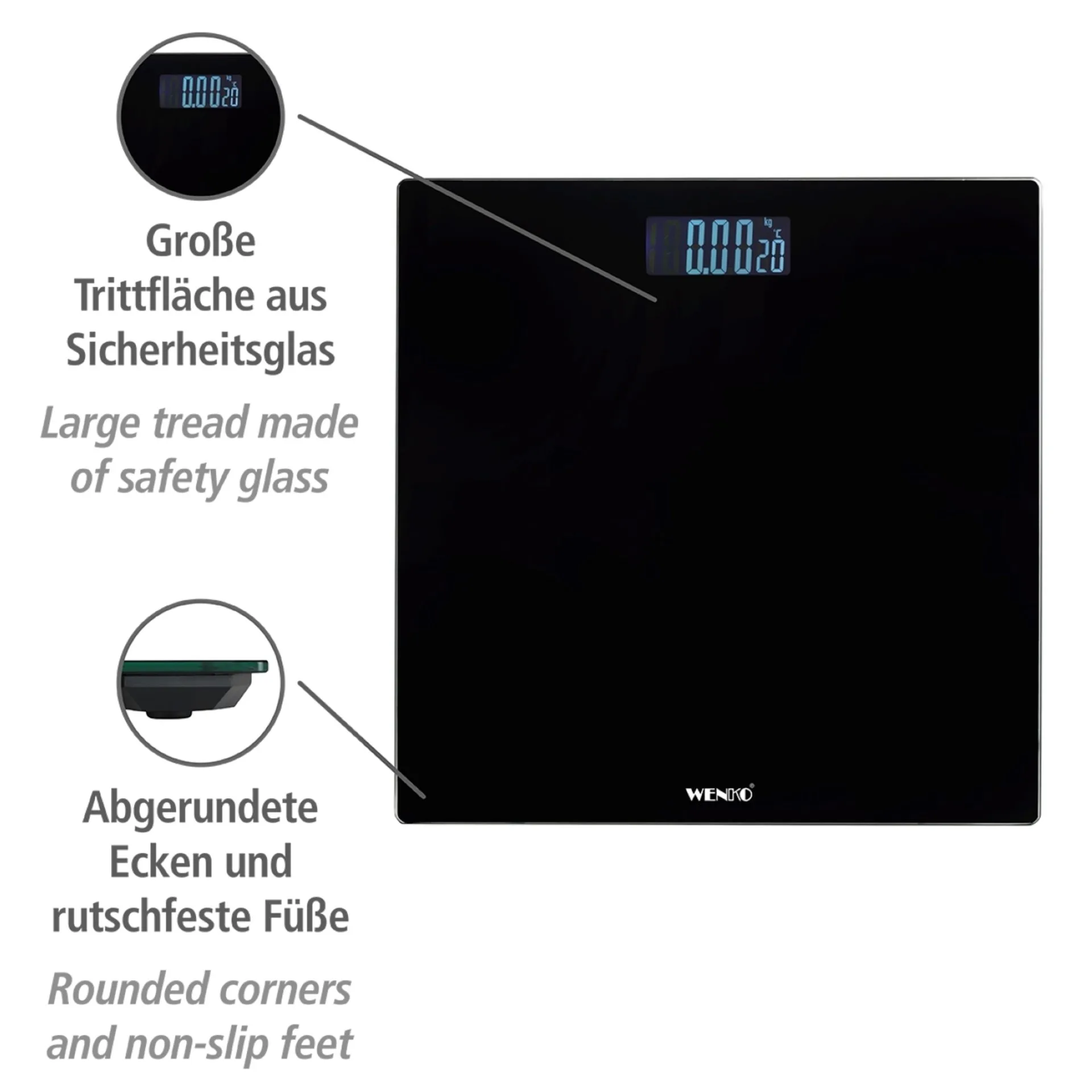 WENKO LCD Personenwaage, Schwarz, digital, bis 150 kg
