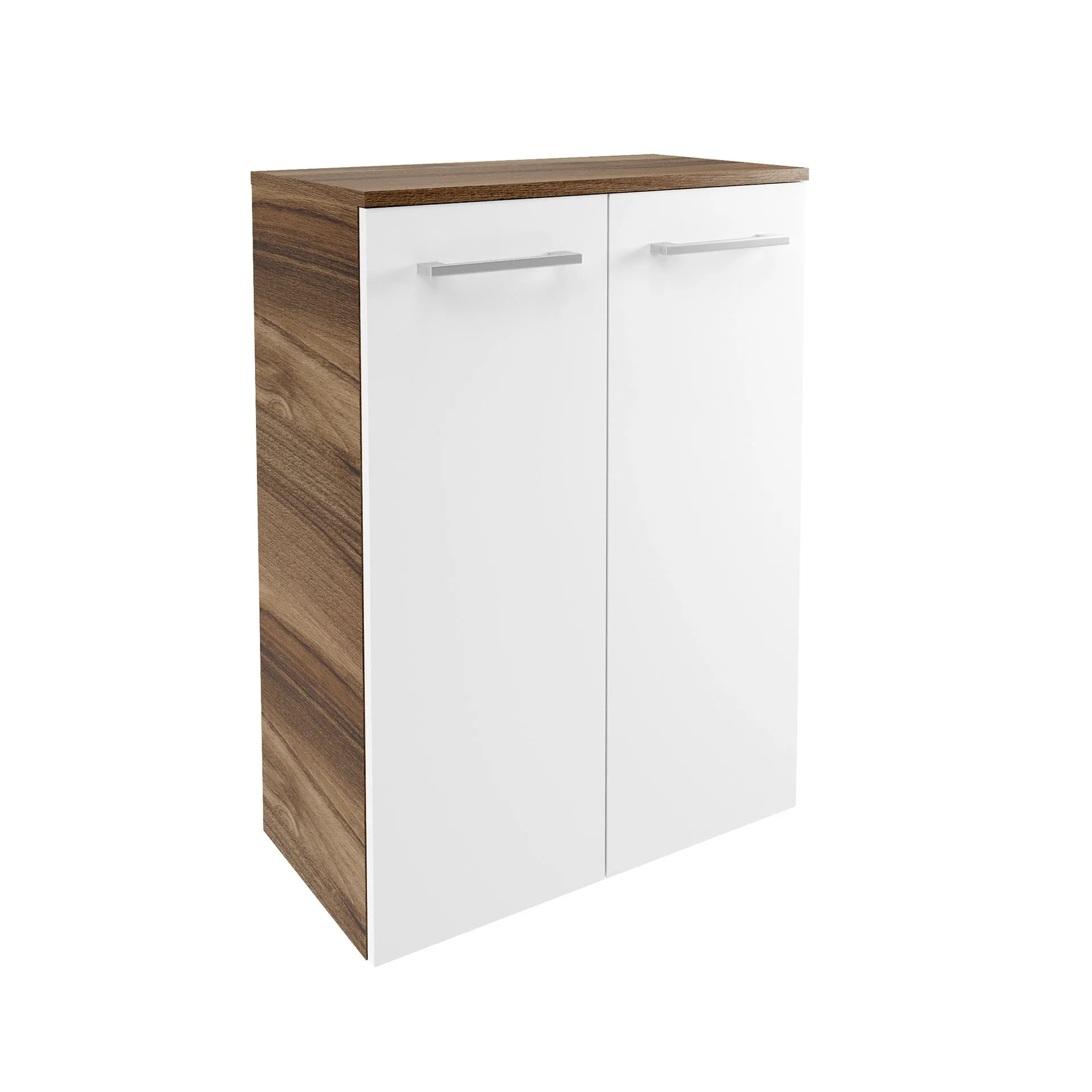 FACKELMANN VERONA Doppel Midischrank 60 cm breit, Weiß Hochglanz/Braun Dunkel