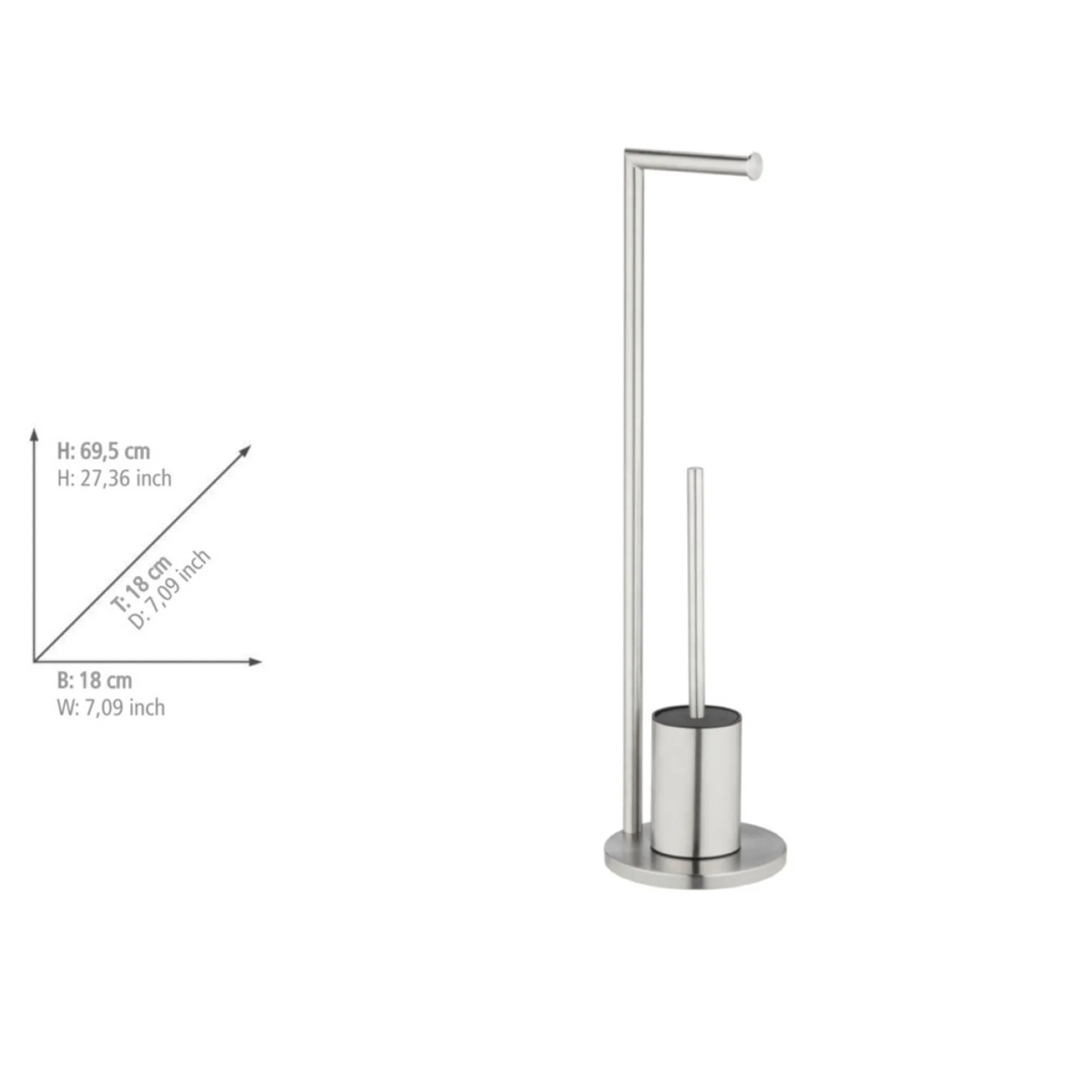 WENKO FERLA WC-Garnitur, Silber matt, mit Toilettenpapierhalter, stehend