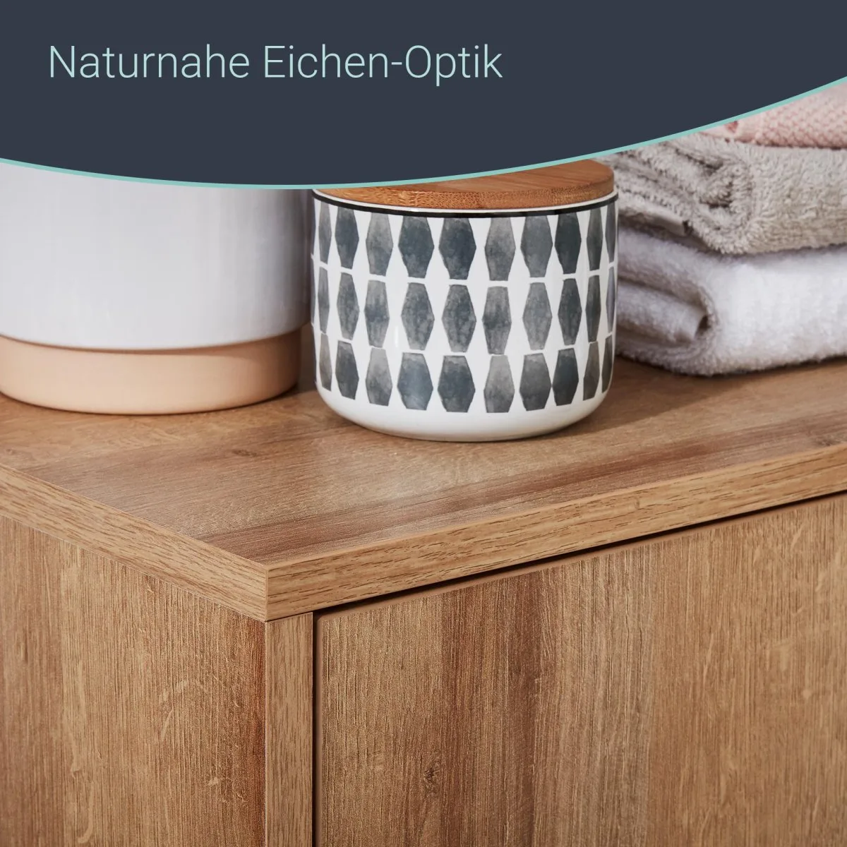 FACKELMANN FINN Waschbeckenunterschrank 60 cm breit, Braun hell + Holzfüße