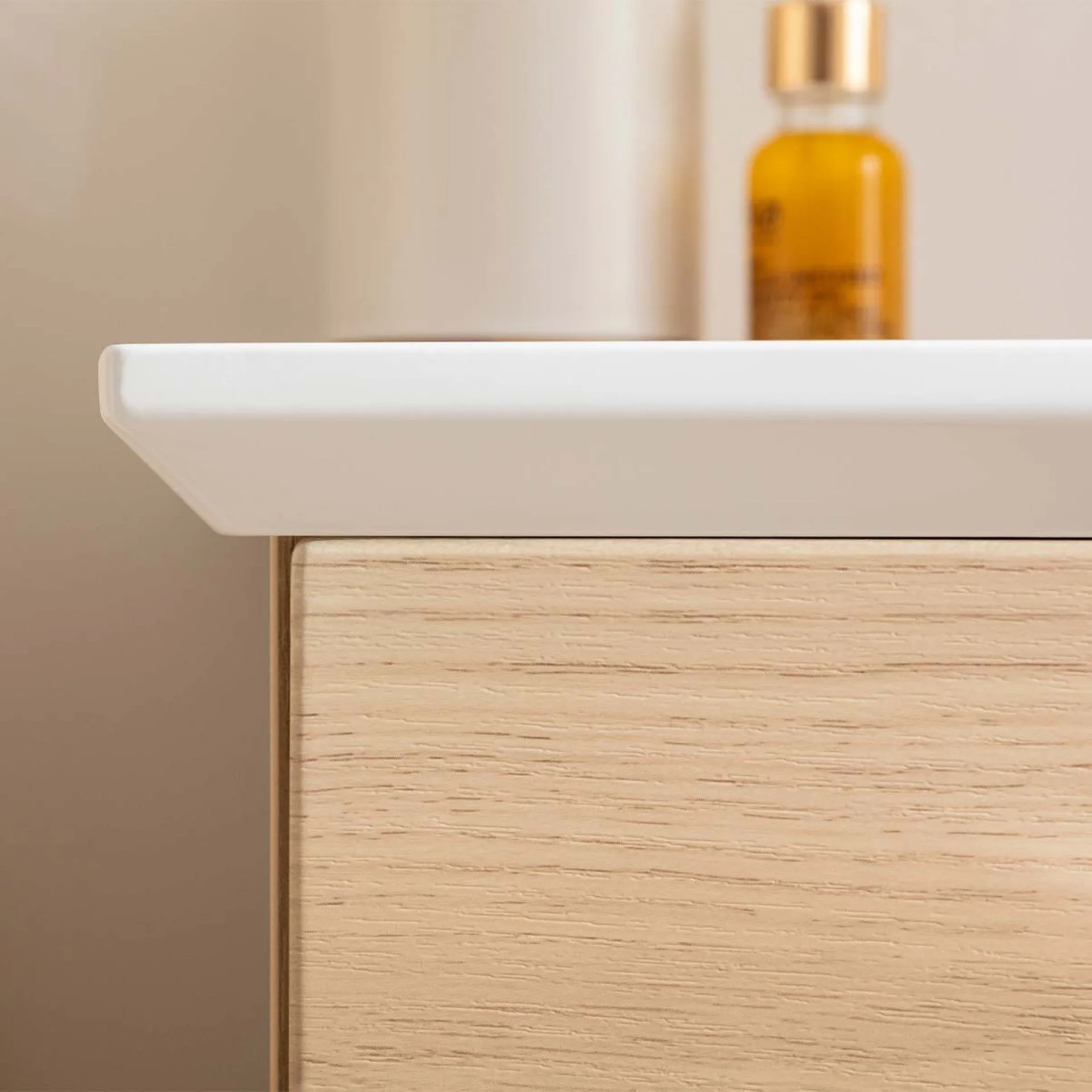 FACKELMANN B.STYLE Waschbecken mit Unterschrank 63 cm breit, Braun, Waschbecken Gussmarmor Weiß