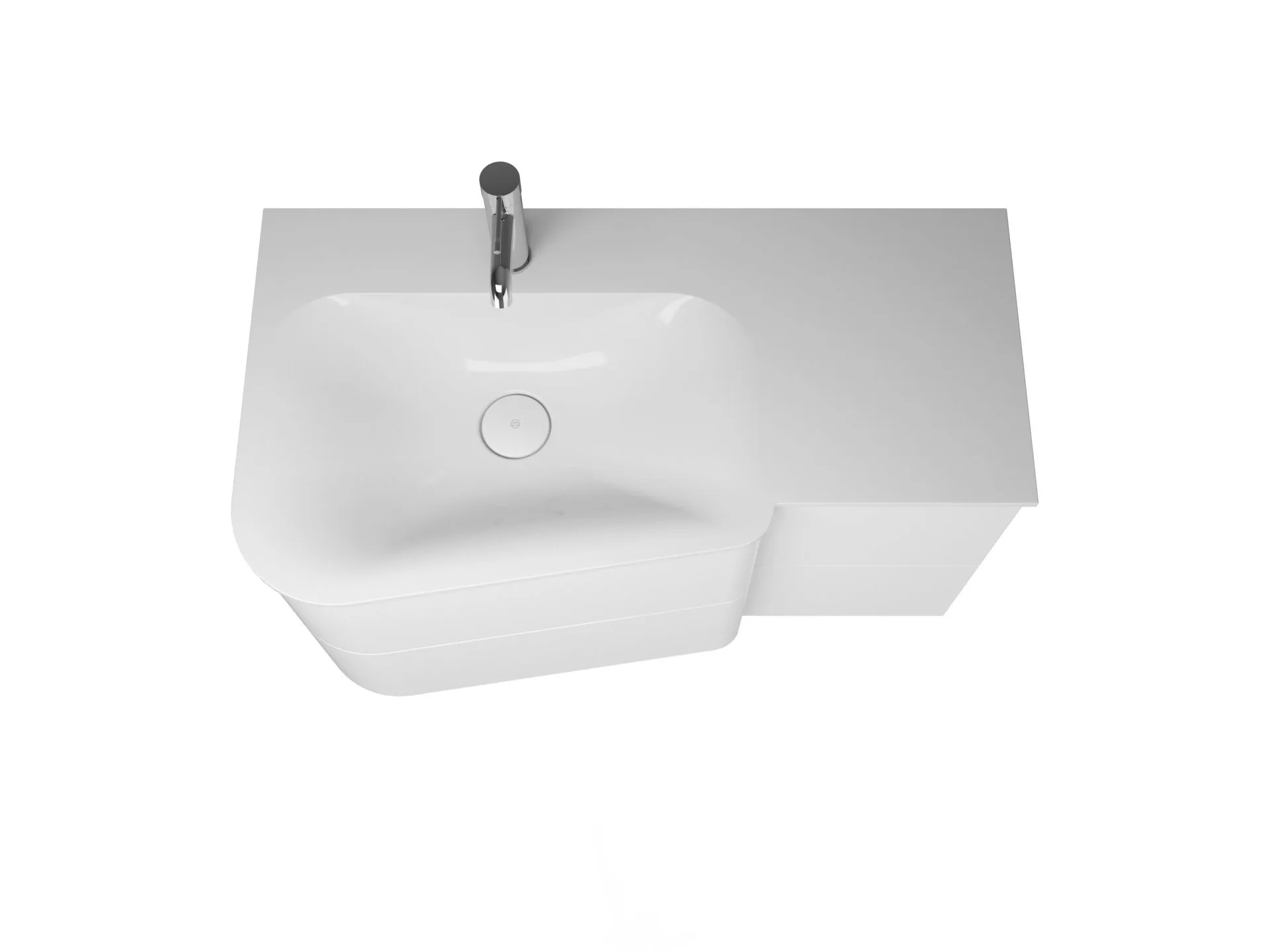 Burgbad BADU Waschbecken mit Unterschrank 92 cm breit, Weiß, Waschbecken Gussmarmor Weiß, Ablage rechts, 4 Schubladen