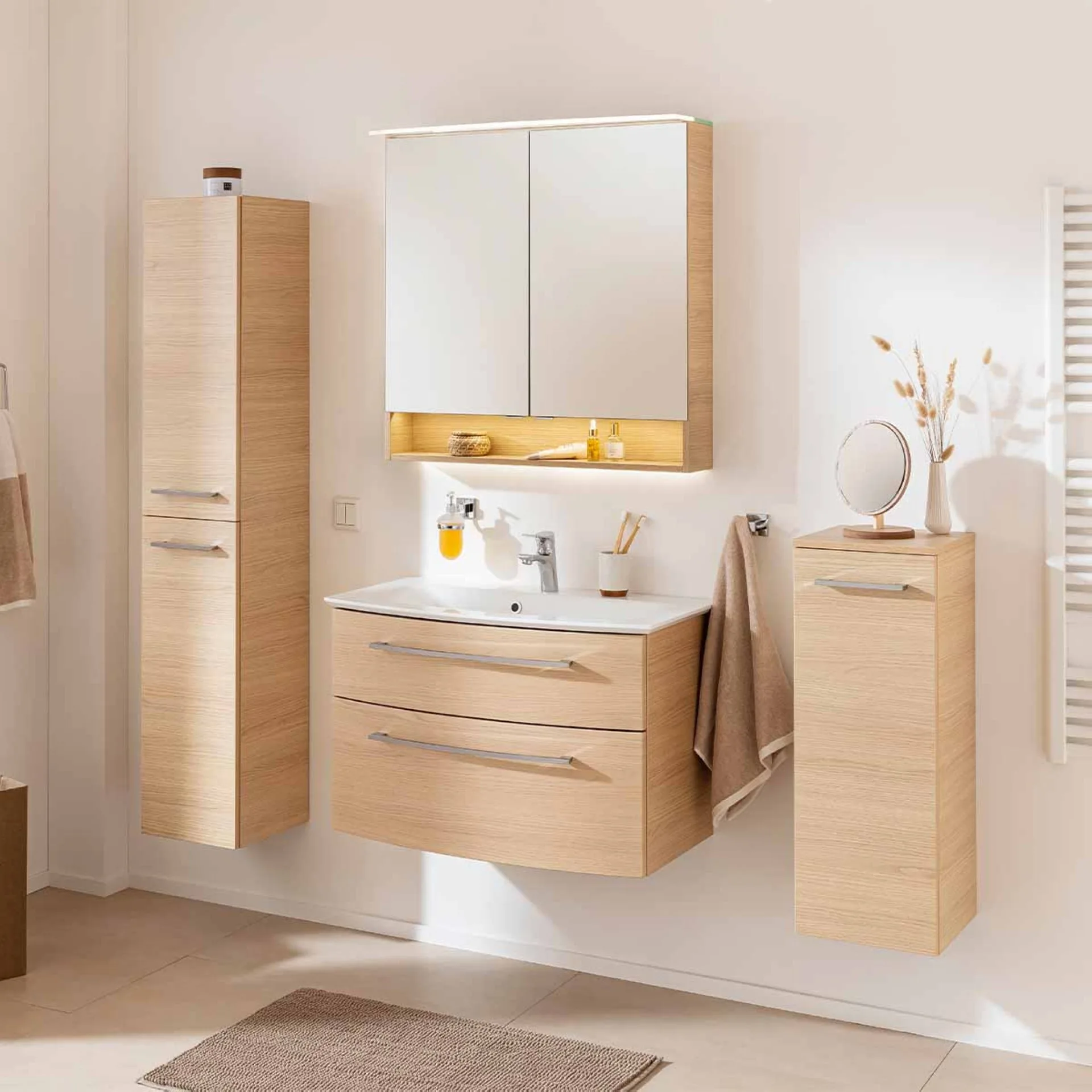 FACKELMANN B.STYLE LED Spiegelschrank 80 cm breit, Braun