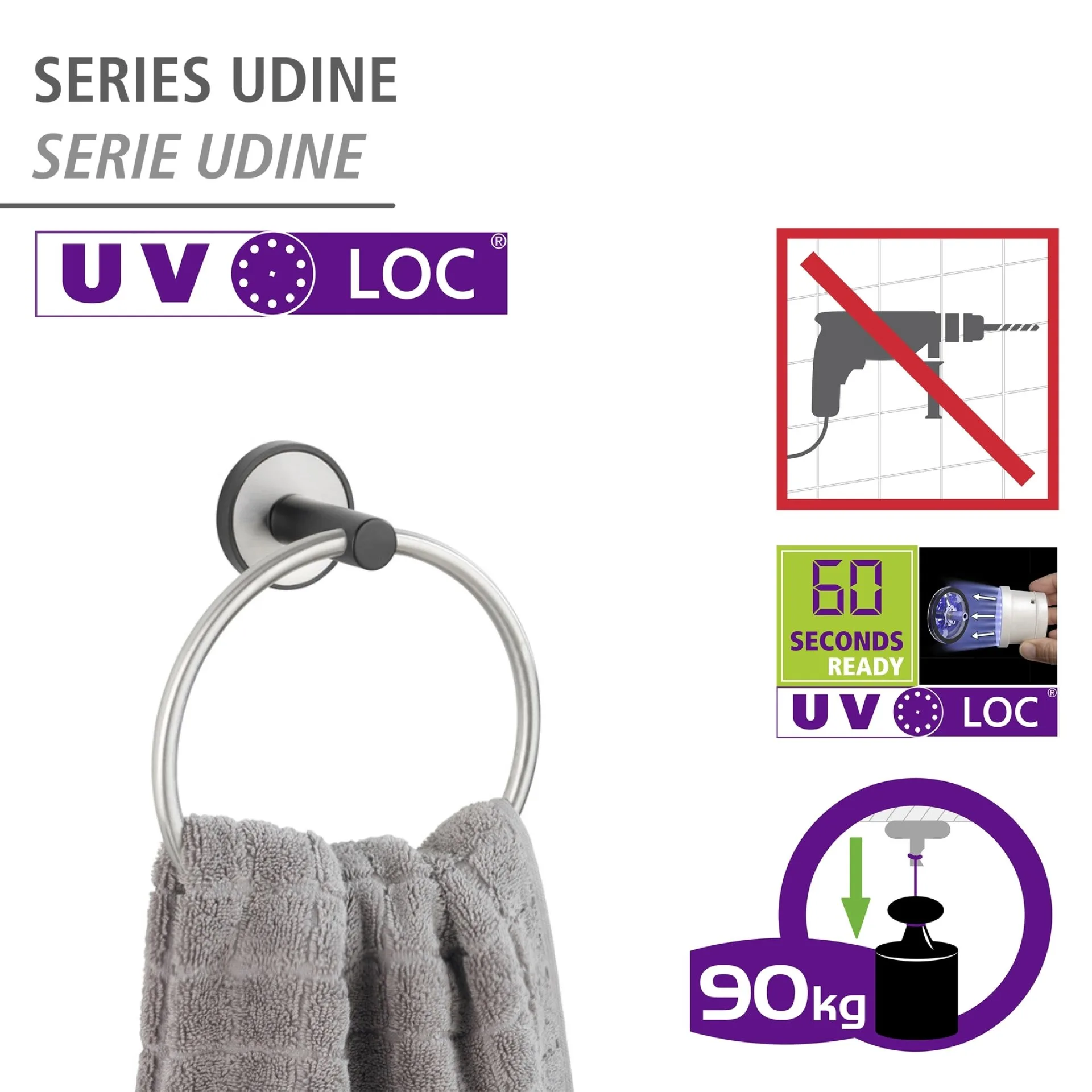 WENKO UDINE Handtuchhalter, Chrom/Schwarz, UV-Loc