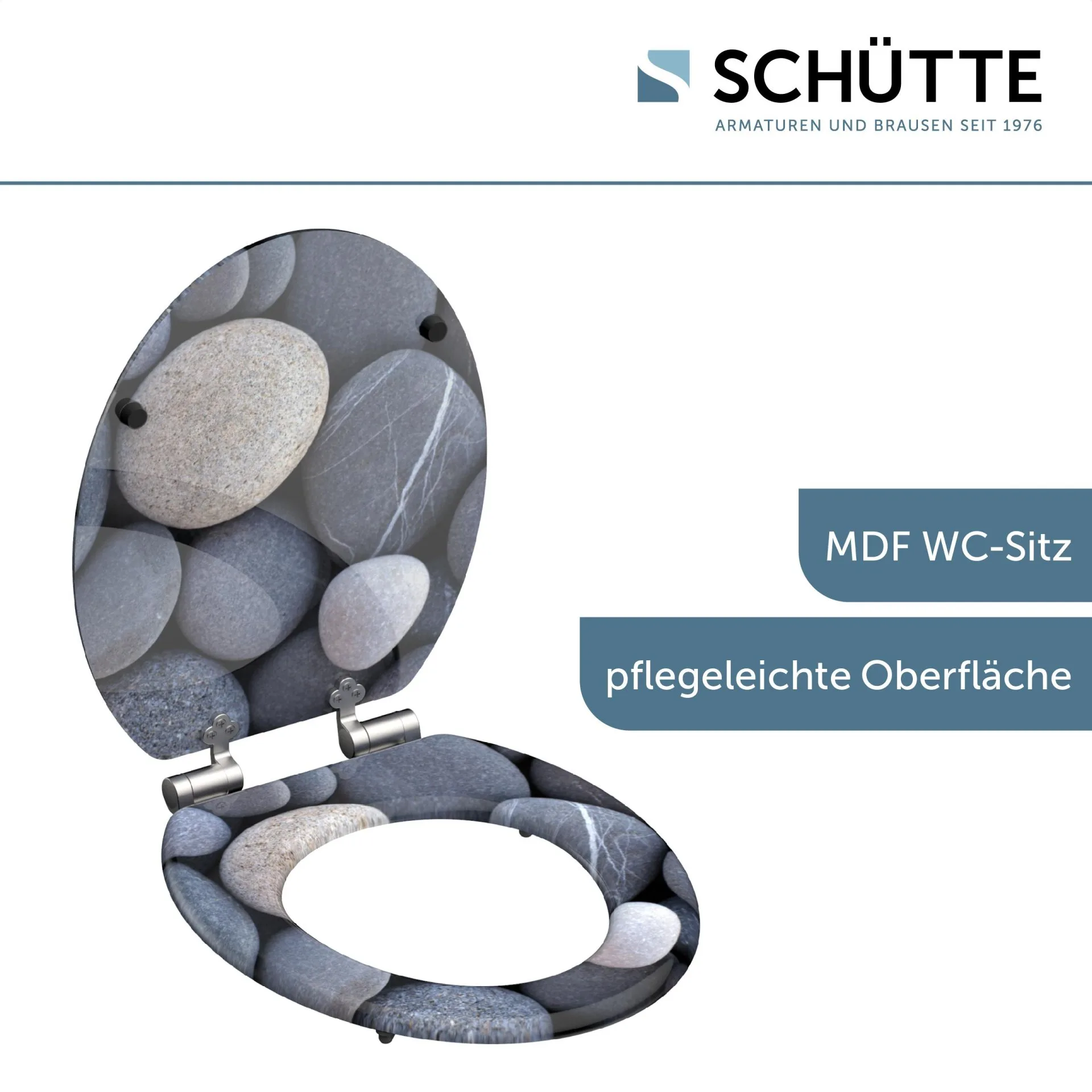 SCHÜTTE GREY STONES WC-Sitz, Grau, MDF, mit Absenkautomatik