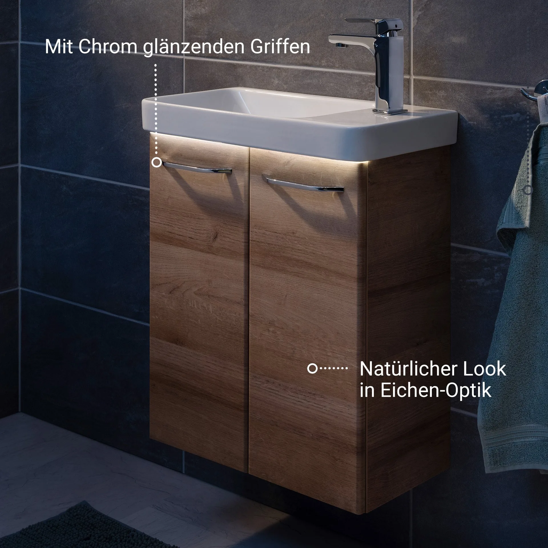 FACKELMANN MILANO Waschbeckenunterschrank Gäste WC 52 cm breit, Braun hell