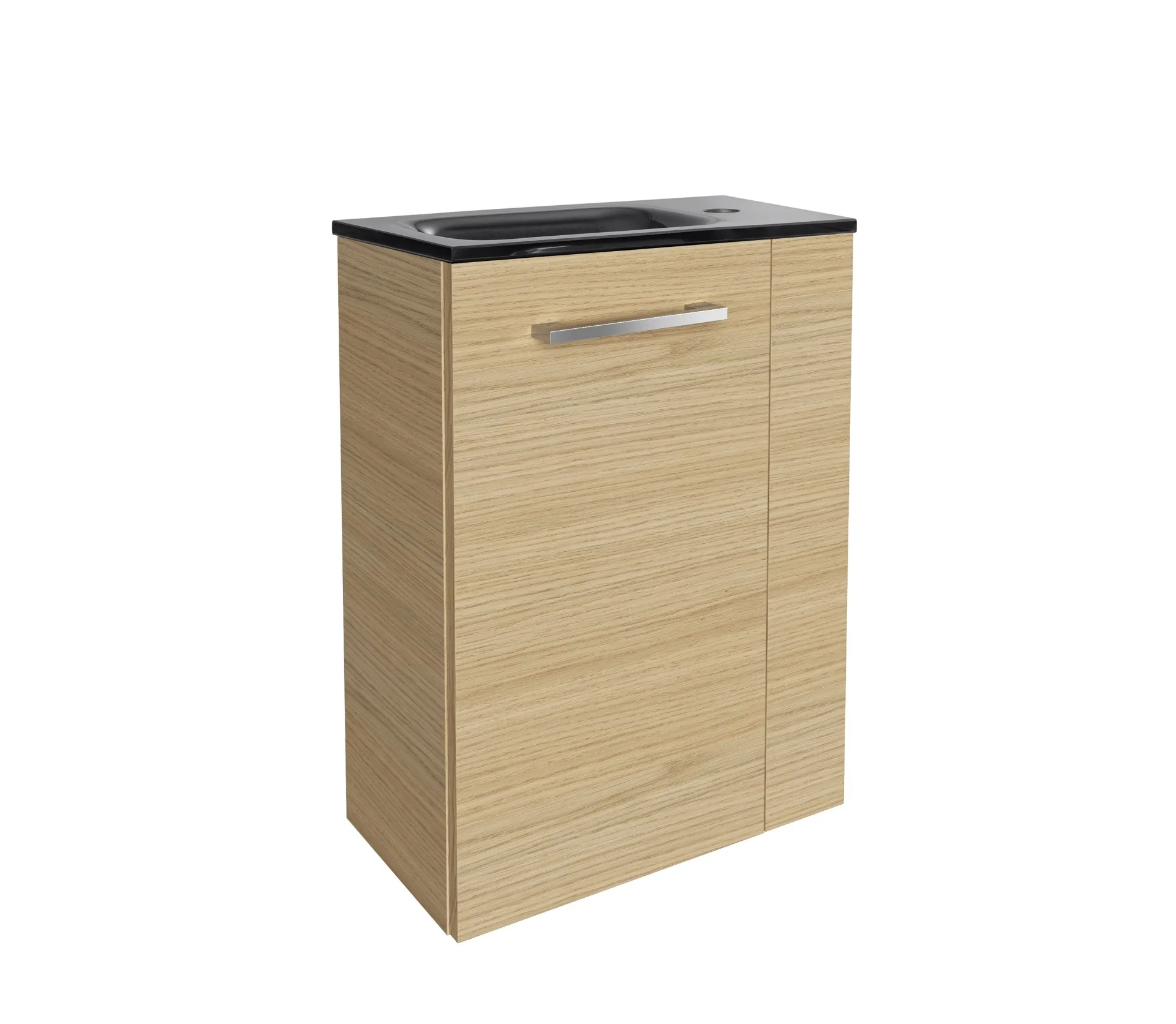 FACKELMANN SBC B.STYLE Gäste WC Waschtisch Set 45 cm breit, Braun, Waschbecken Glas Anthrazit, Türanschlag links