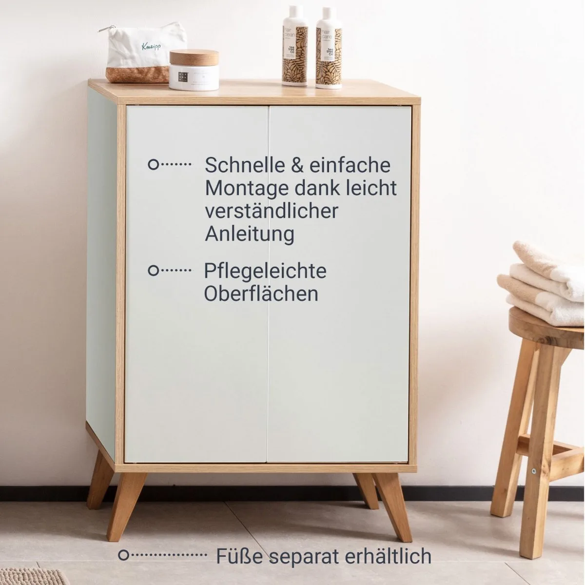 FACKELMANN FINN Doppel Midischrank 60 cm breit, Weiß/Braun hell