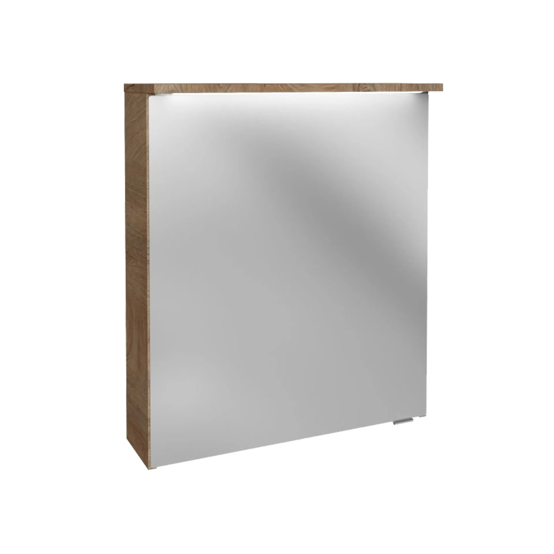 FACKELMANN OXFORD Badmöbel Set 4-teilig 60 cm breit, Braun hell, Aufsatzwaschbecken Keramik Weiß + Waschtischplatte + LED Spiegelschrank
